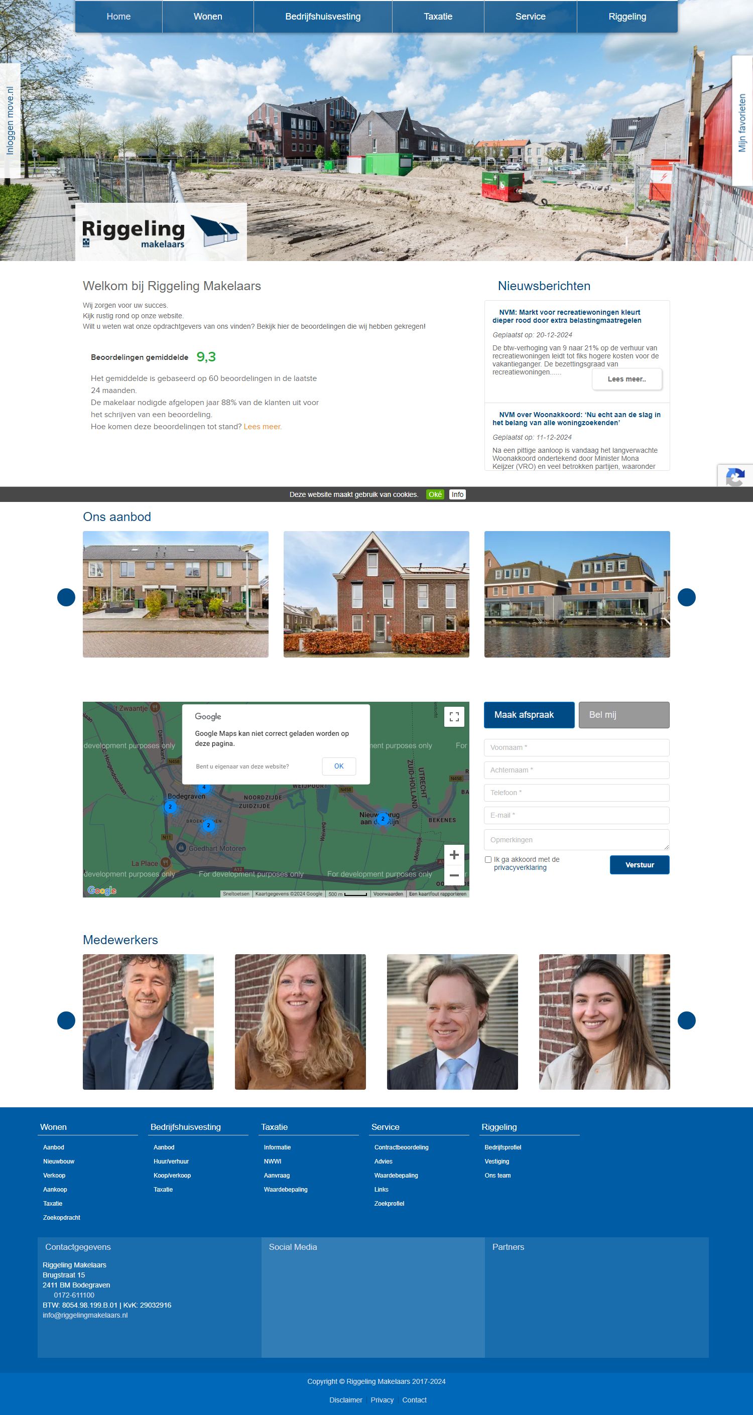 Screenshot van de website van www.riggelingmakelaars.nl