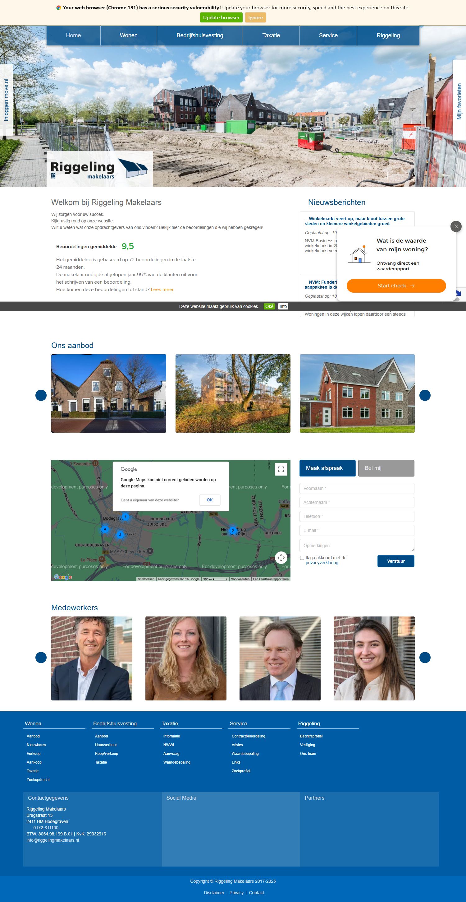 Screenshot van de website van www.riggelingmakelaars.nl