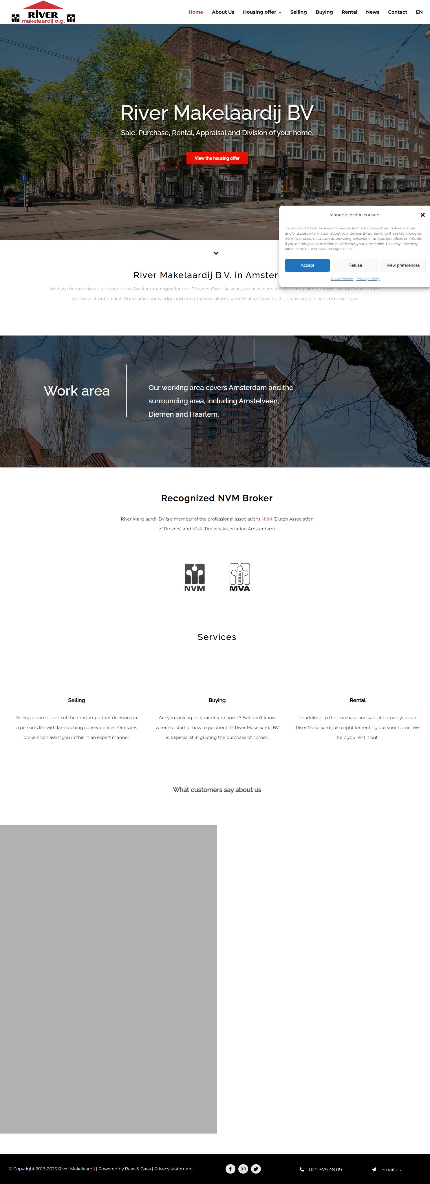 Screenshot van de website van www.rivermakelaardij.nl