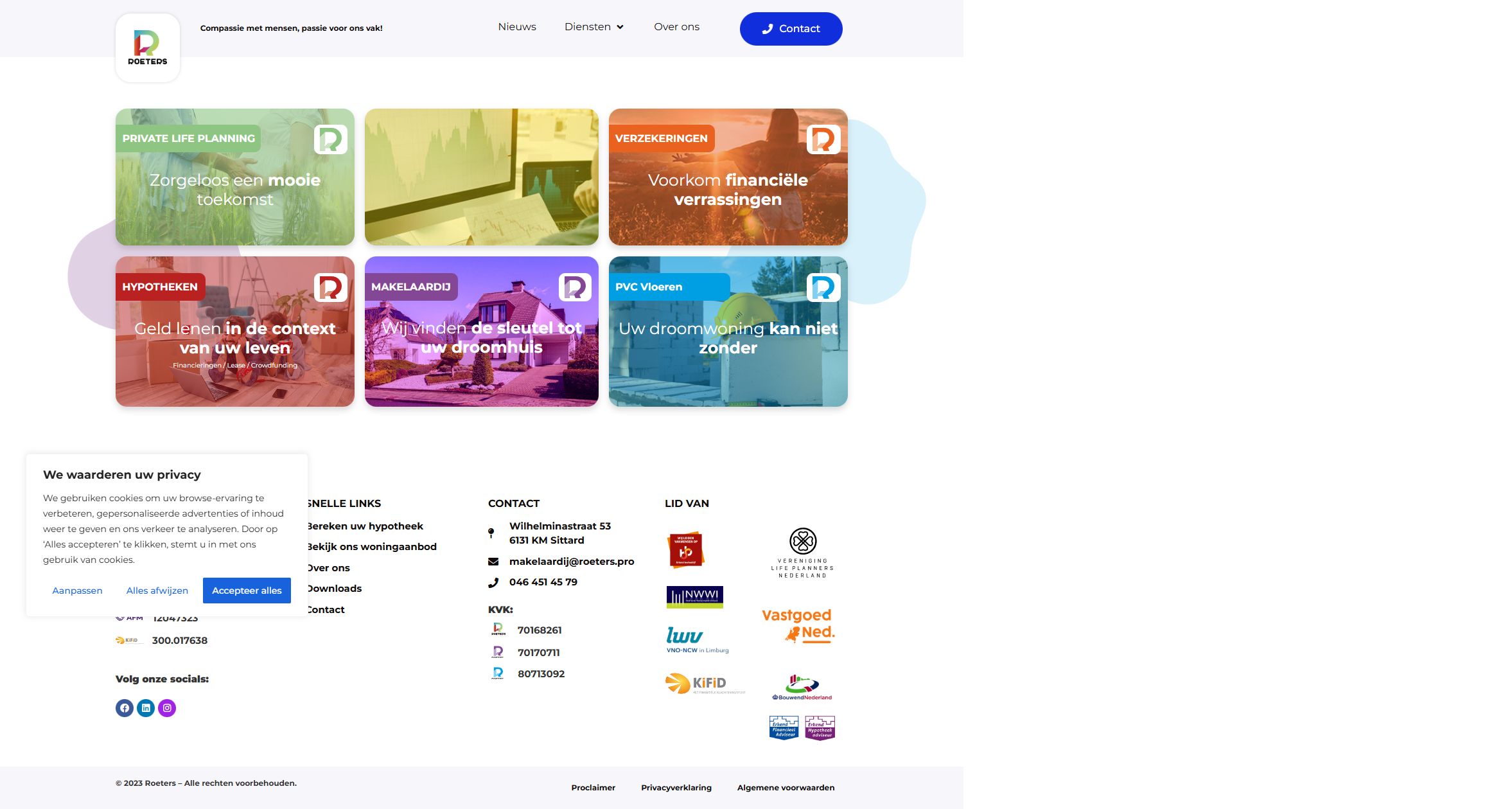 Screenshot van de website van www.roeters.pro
