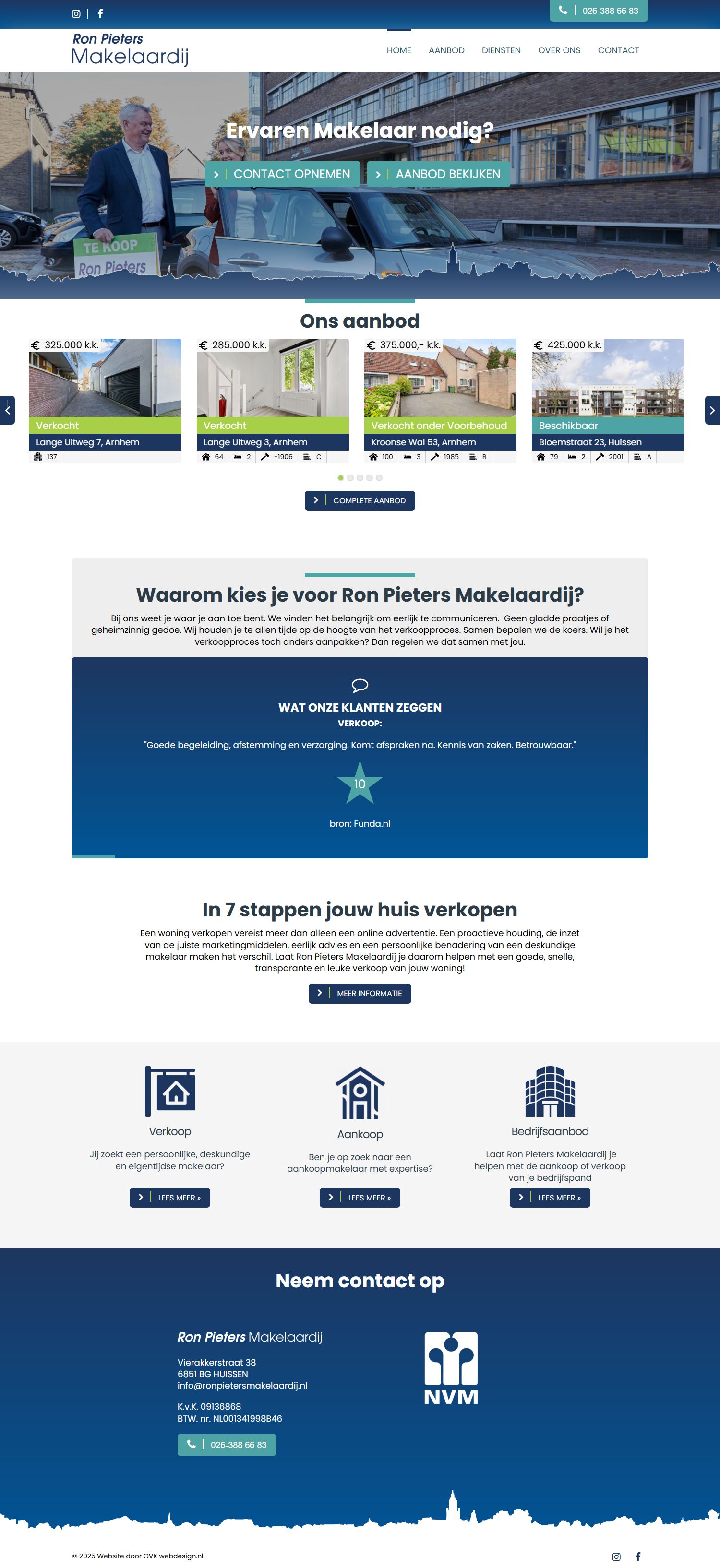 Screenshot van de website van www.ronpietersmakelaardij.nl