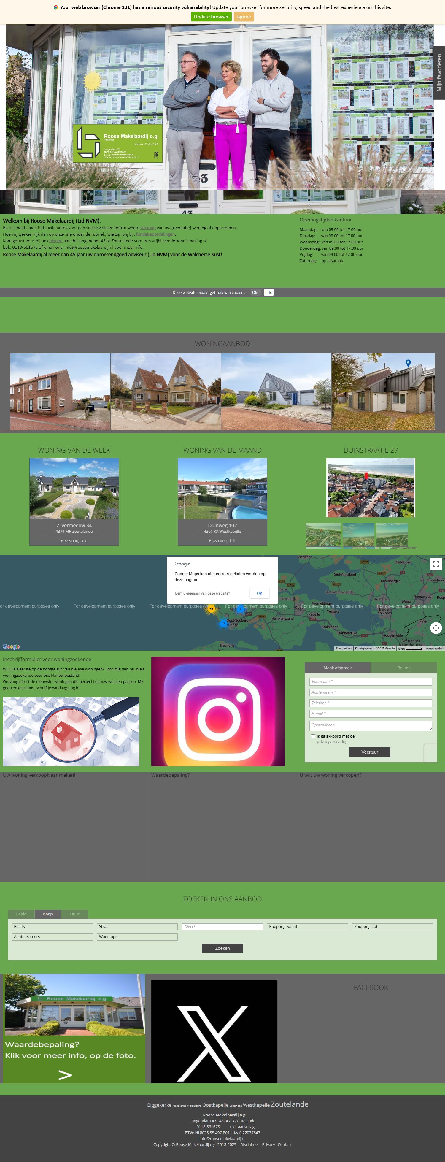 Screenshot van de website van www.roosemakelaardij.nl