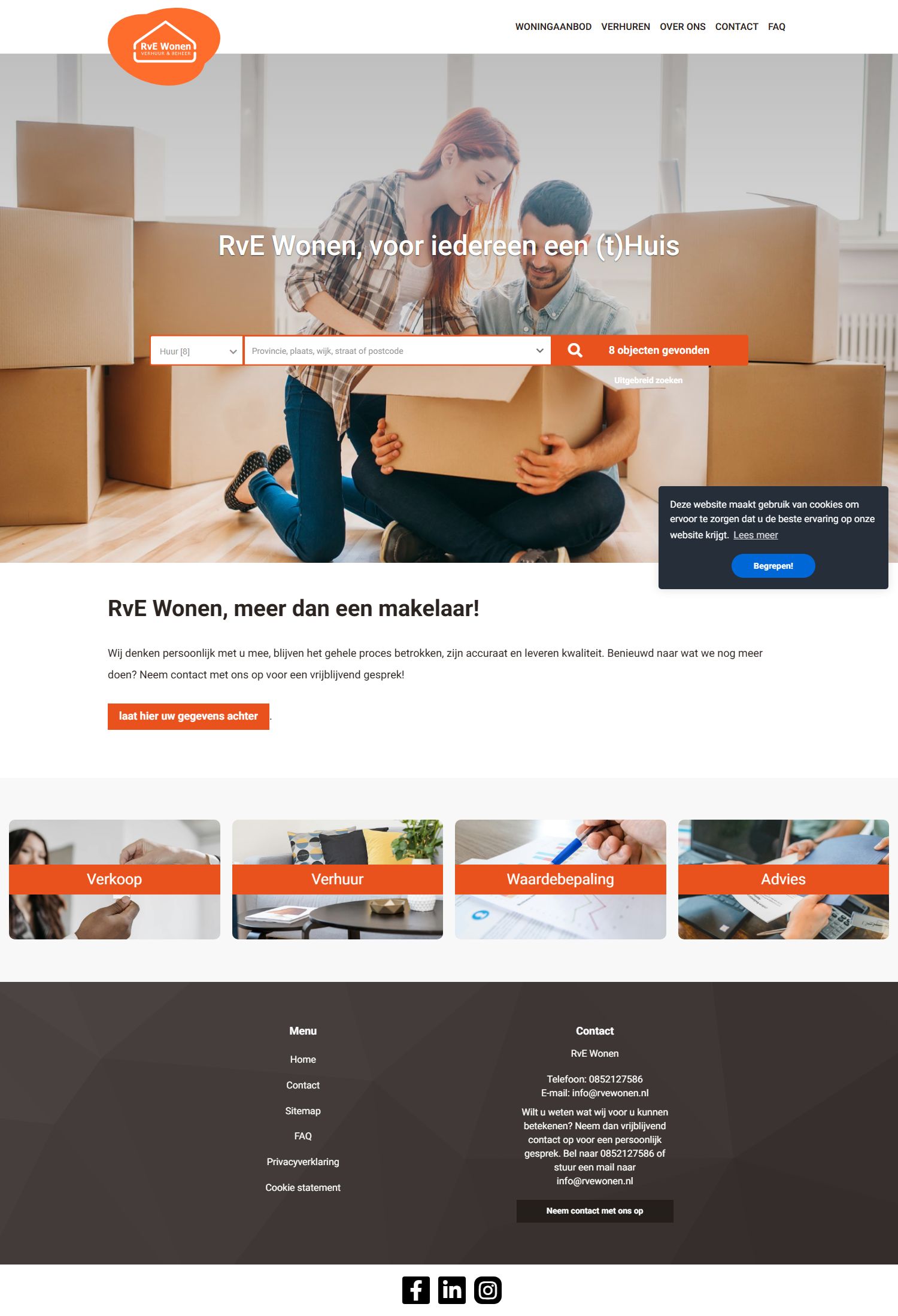 Screenshot van de website van www.rvewonen.nl