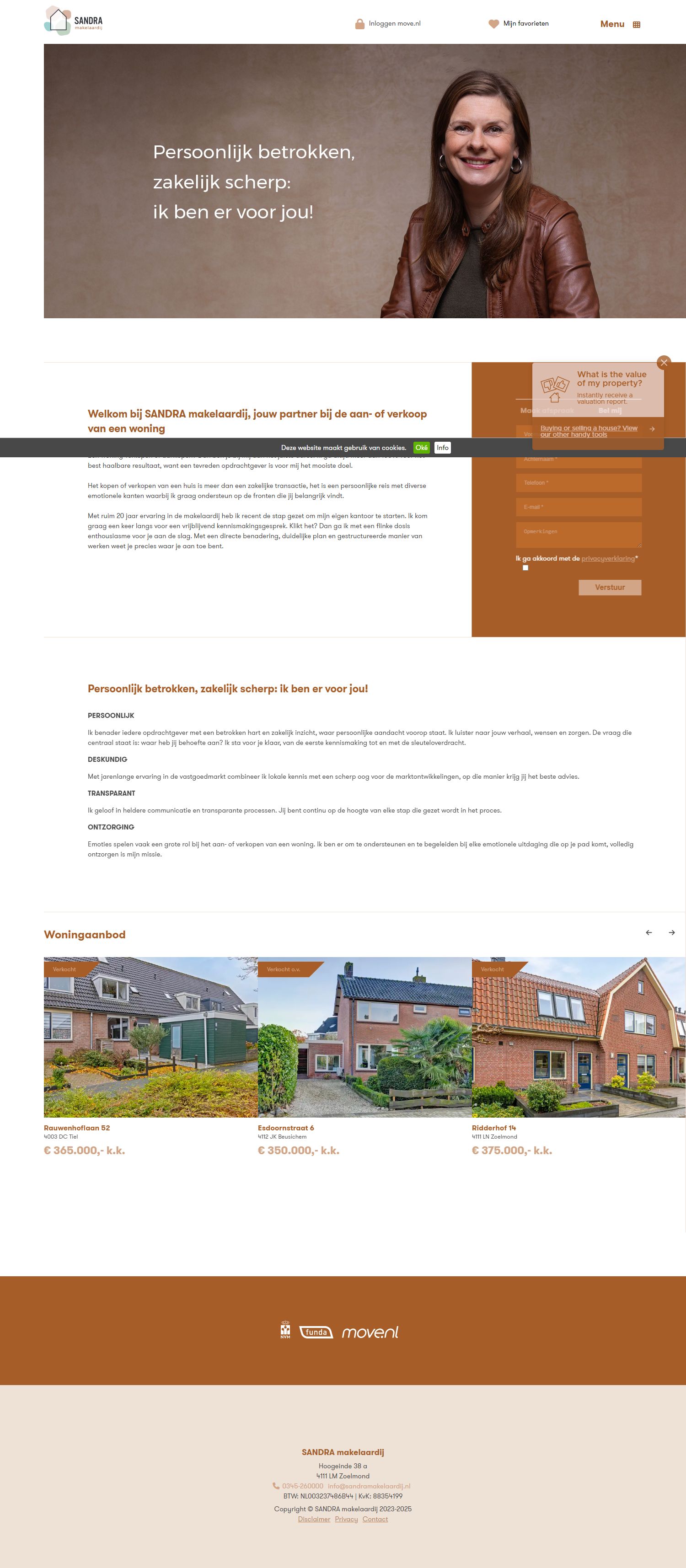 Screenshot van de website van www.sandramakelaardij.nl