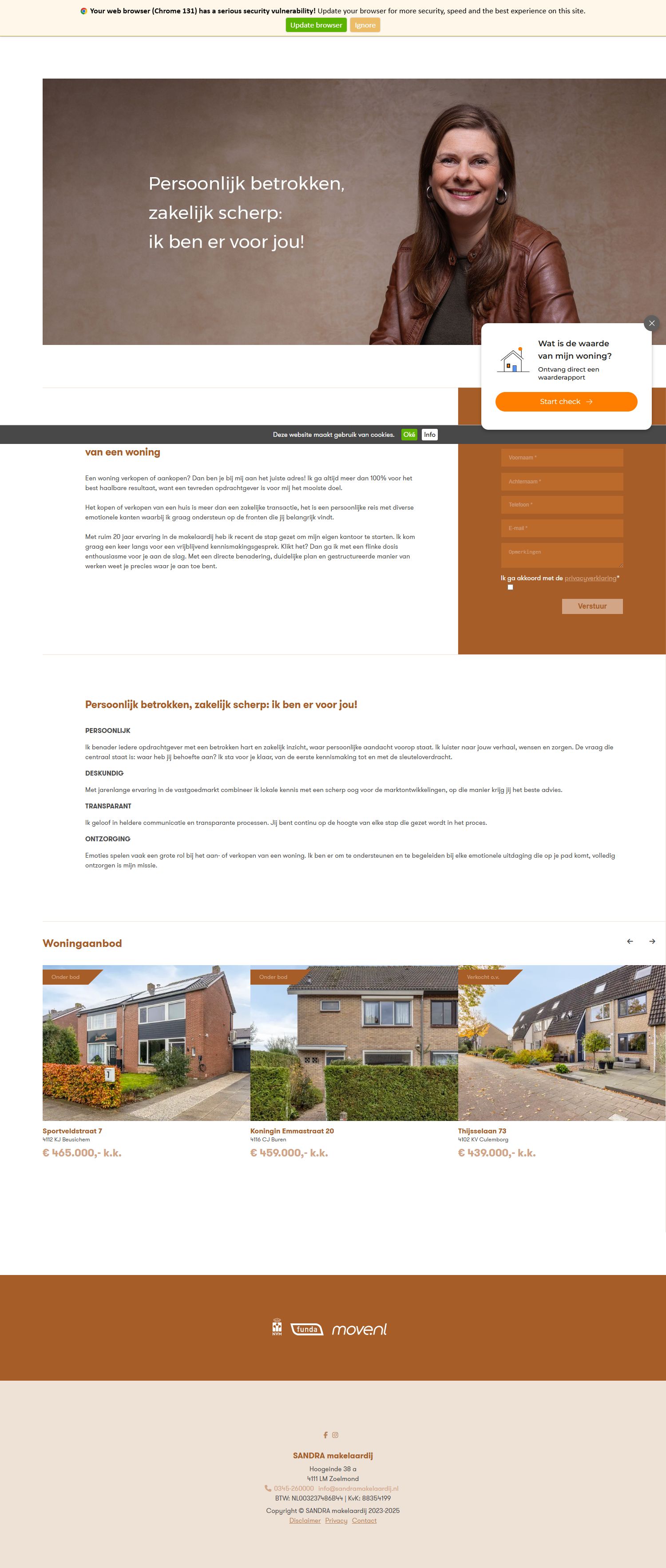 Screenshot van de website van www.sandramakelaardij.nl