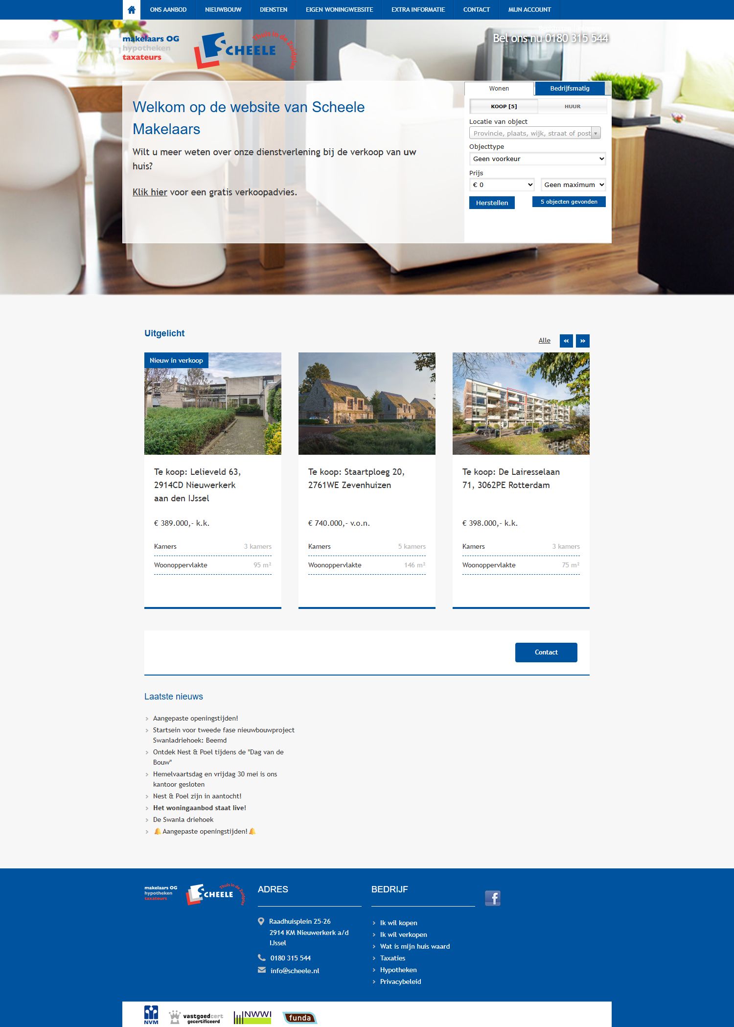 Screenshot van de website van www.scheele.nl