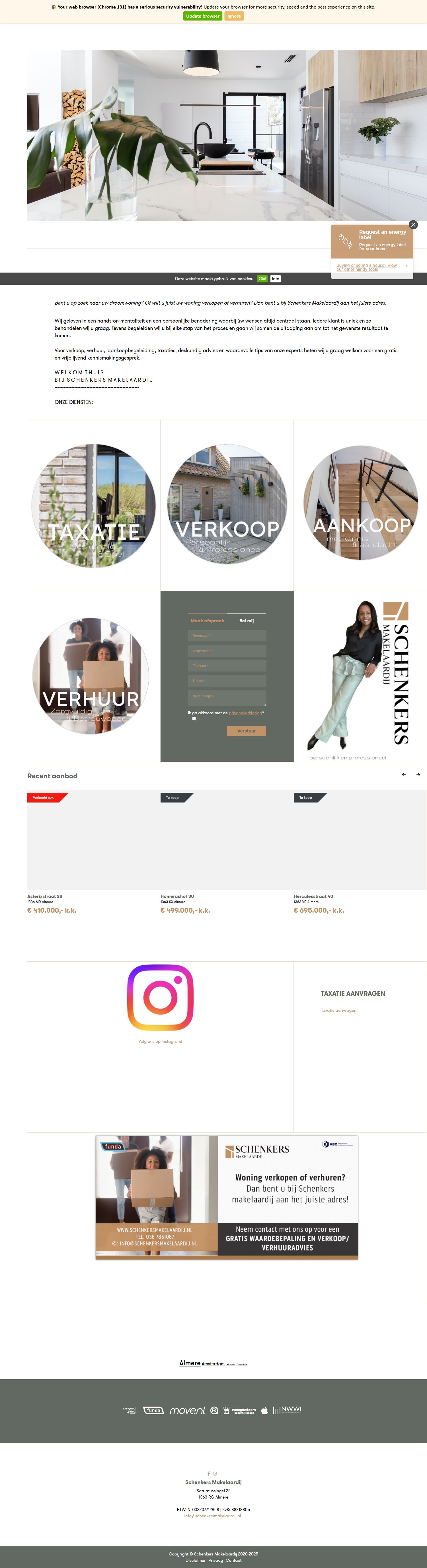Screenshot van de website van www.schenkersmakelaardij.nl
