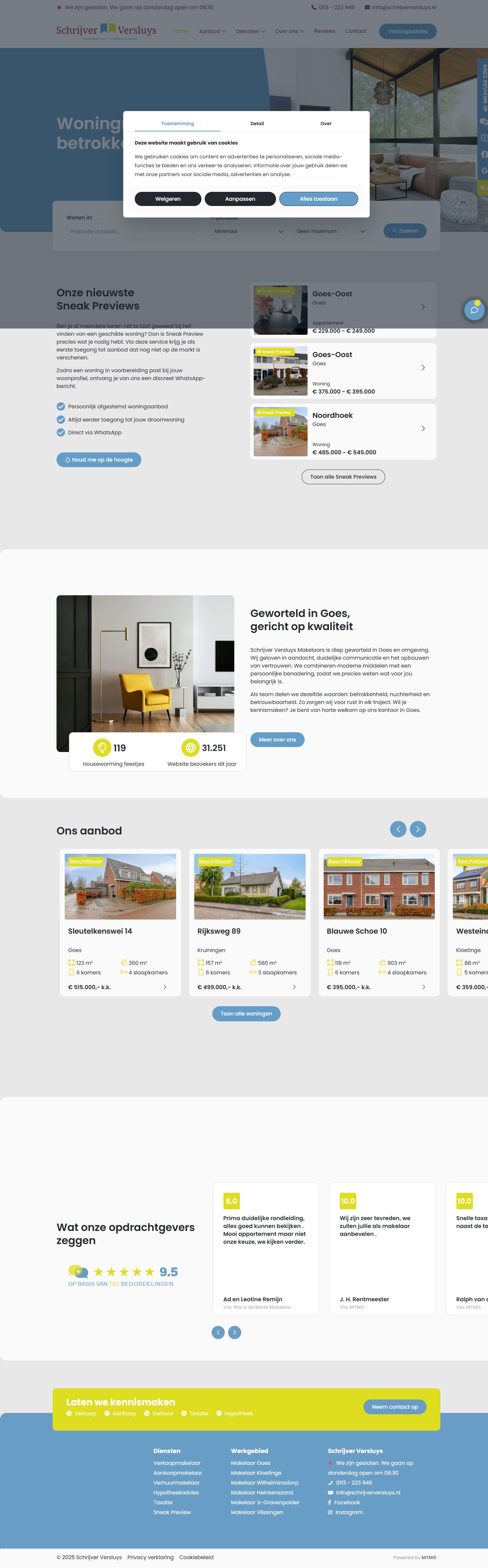 Screenshot van de website van www.schrijverversluys.nl