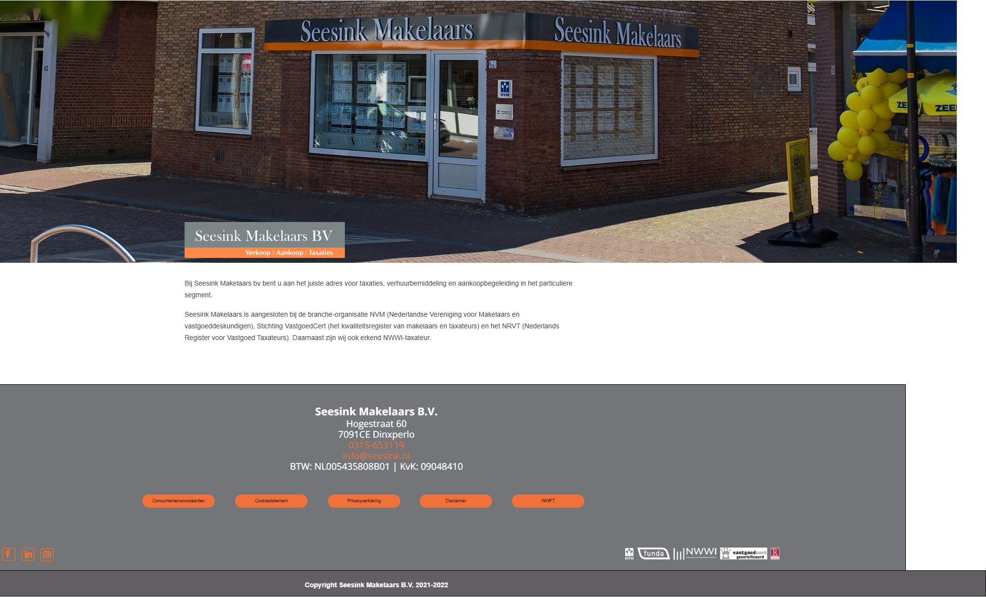 Screenshot van de website van www.seesink.nl