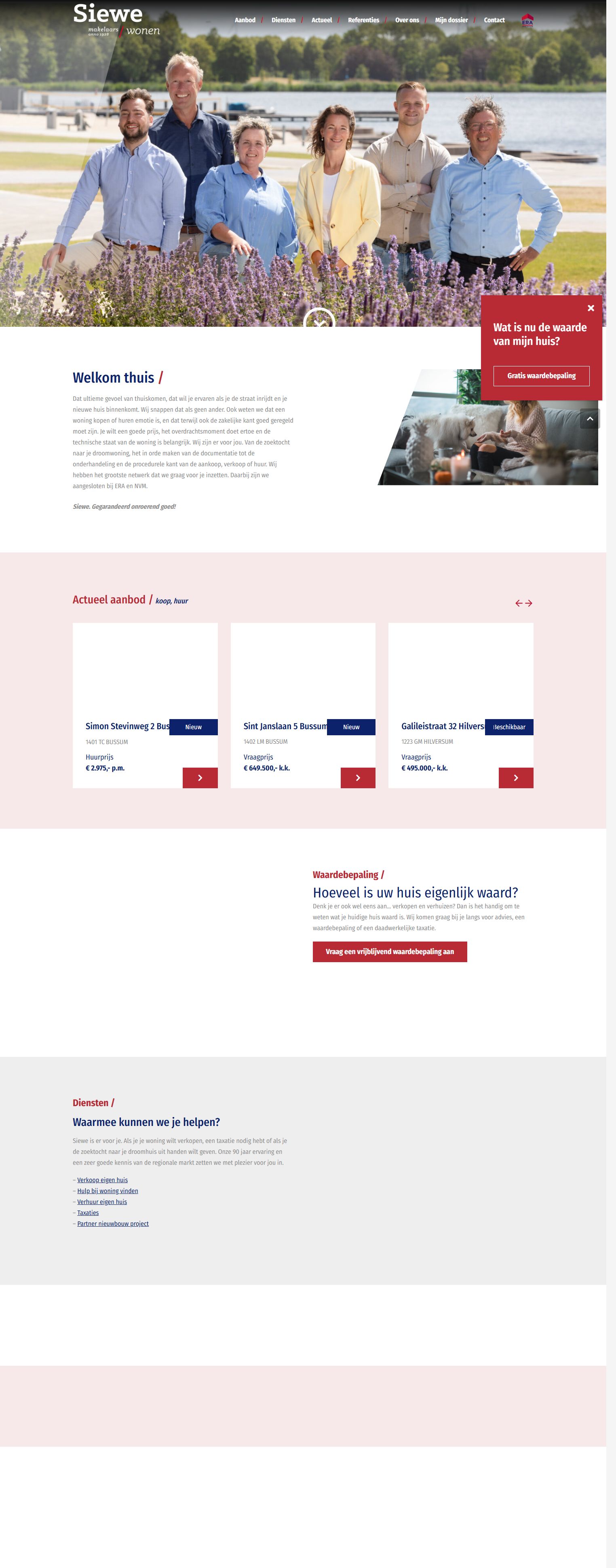 Screenshot van de website van www.siewewonen.nl