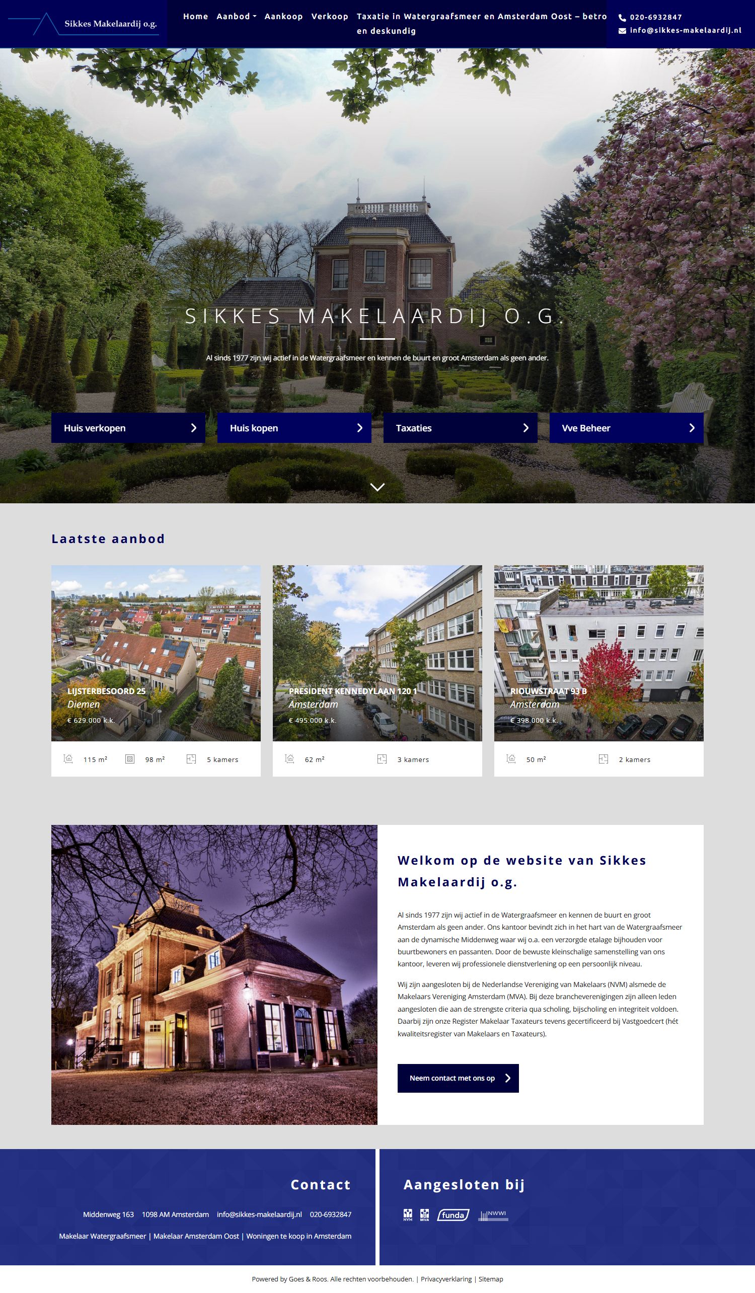 Screenshot van de website van www.sikkes-makelaardij.nl