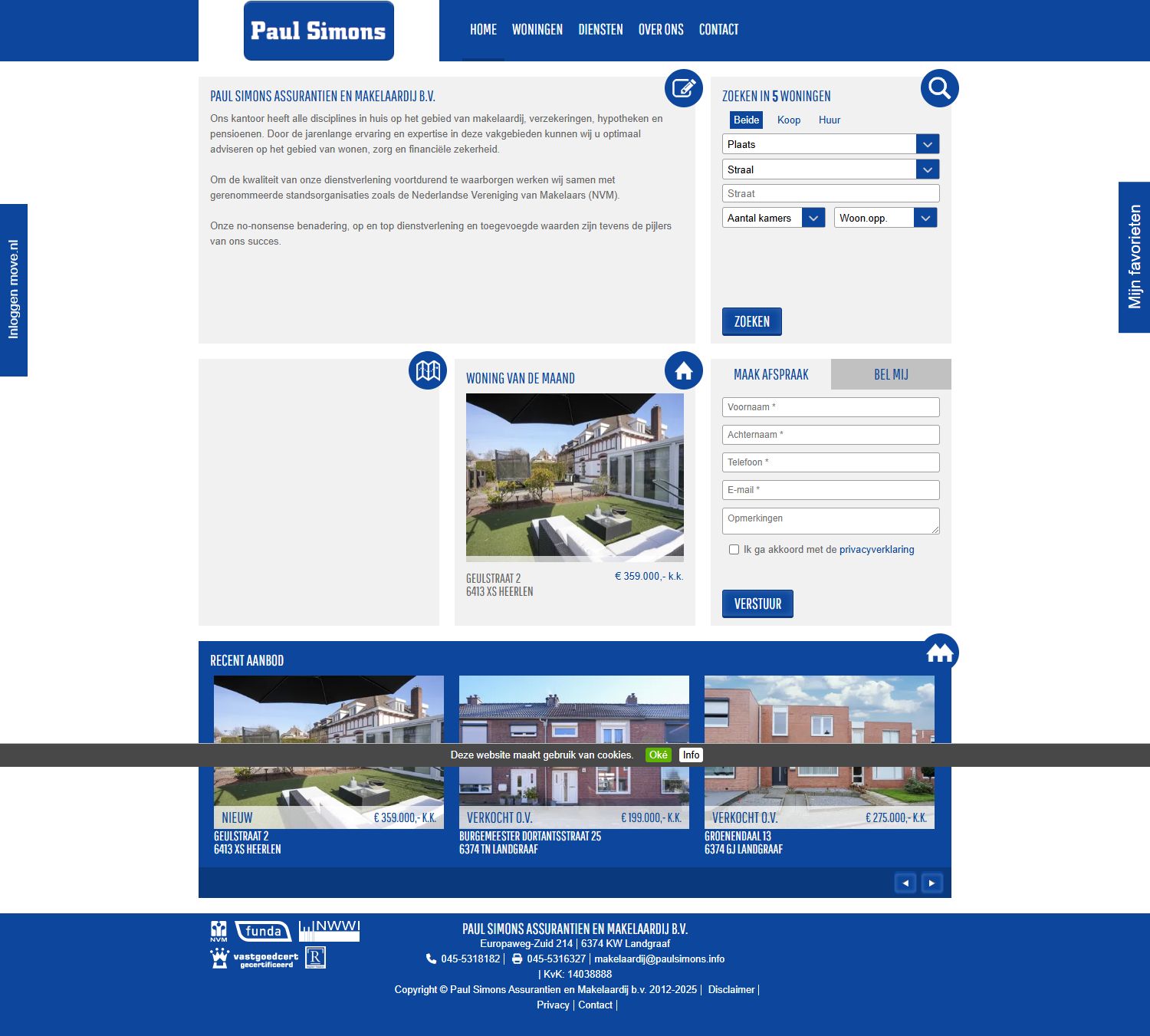 Screenshot van de website van www.paulsimons.info