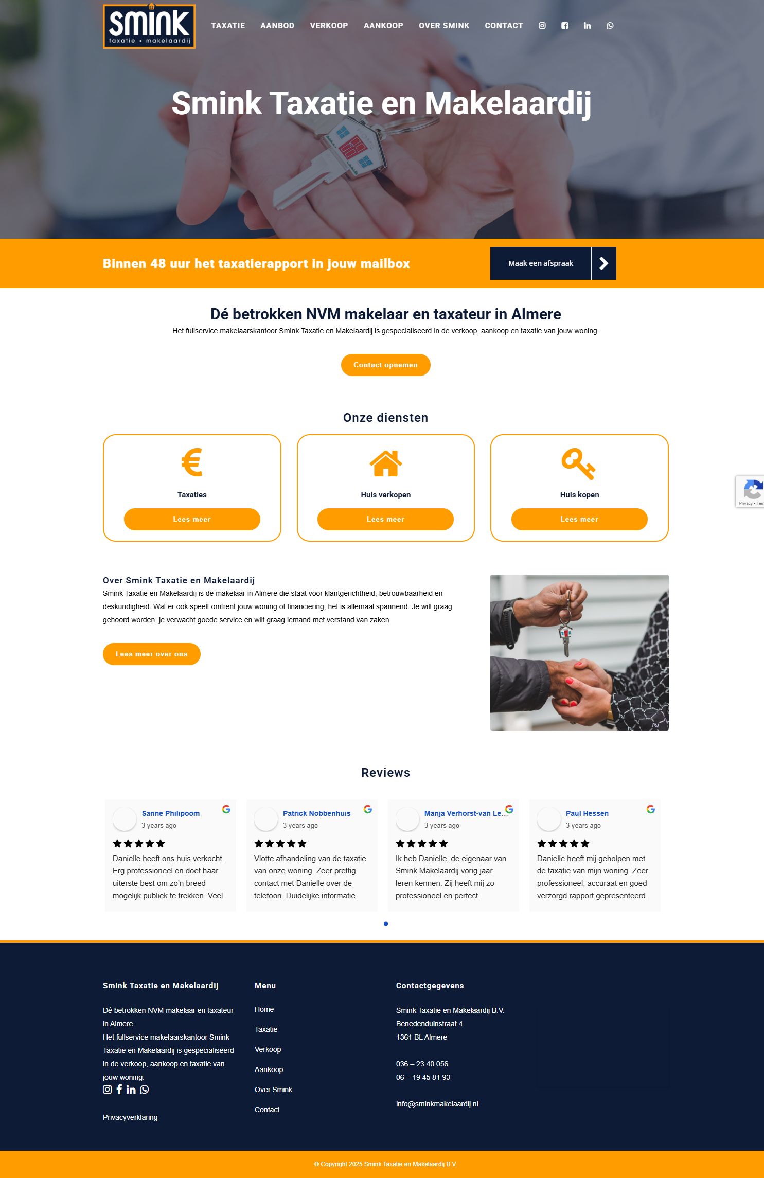 Screenshot van de website van www.sminkmakelaardij.nl