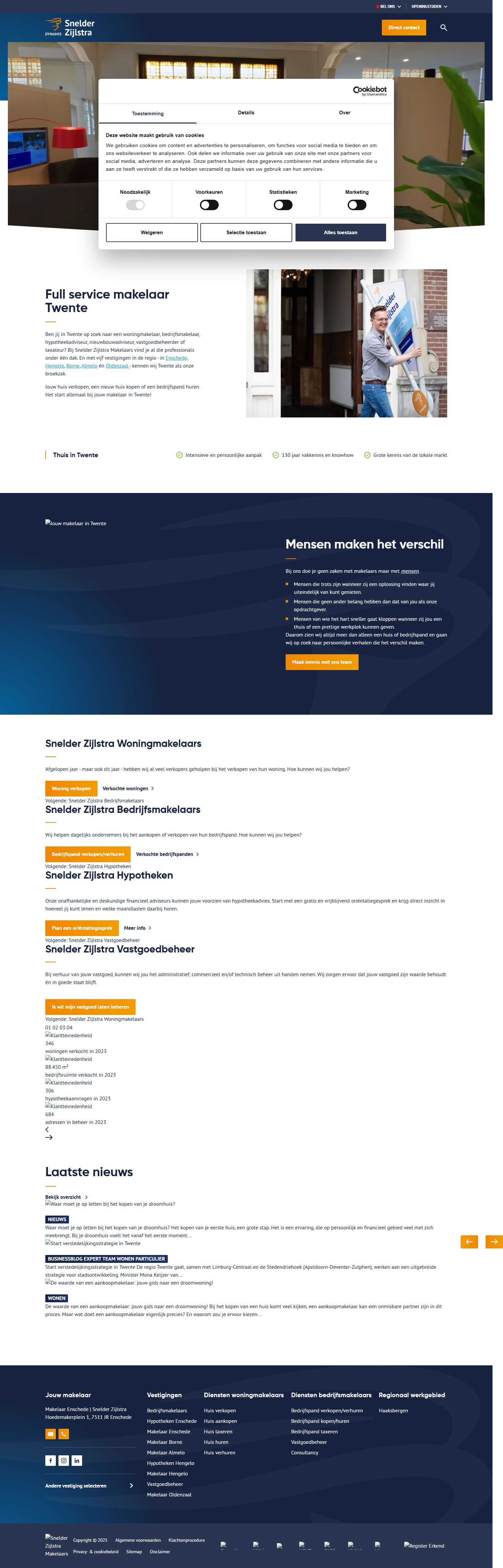 Screenshot van de website van www.snelderzijlstra.nl