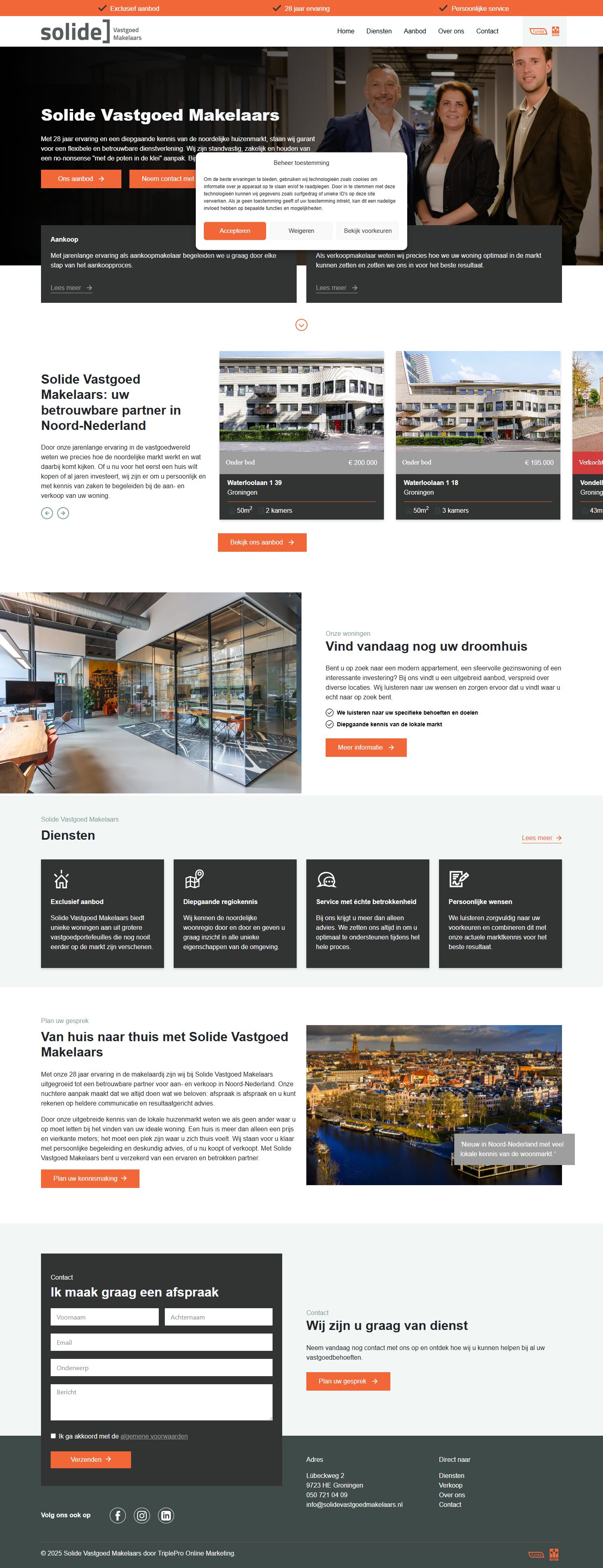 Screenshot van de website van www.solidevastgoedmakelaars.nl