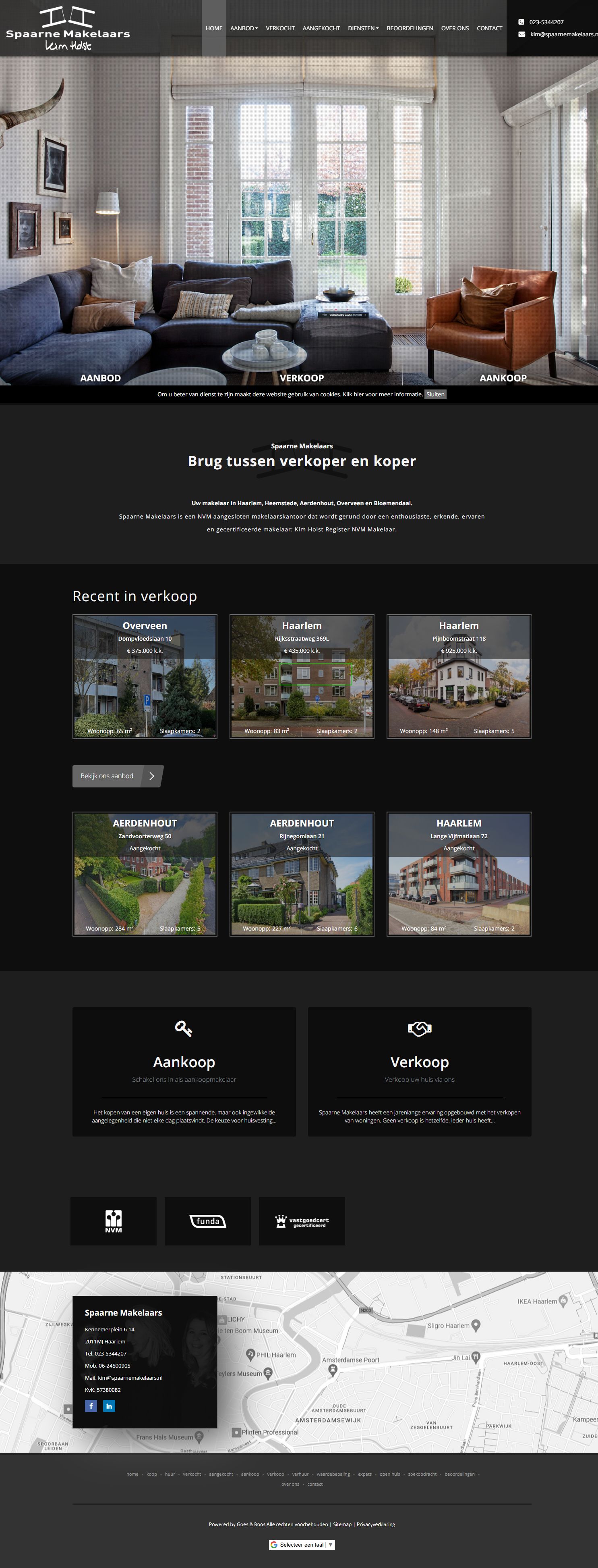 Screenshot van de website van www.spaarnemakelaars.nl