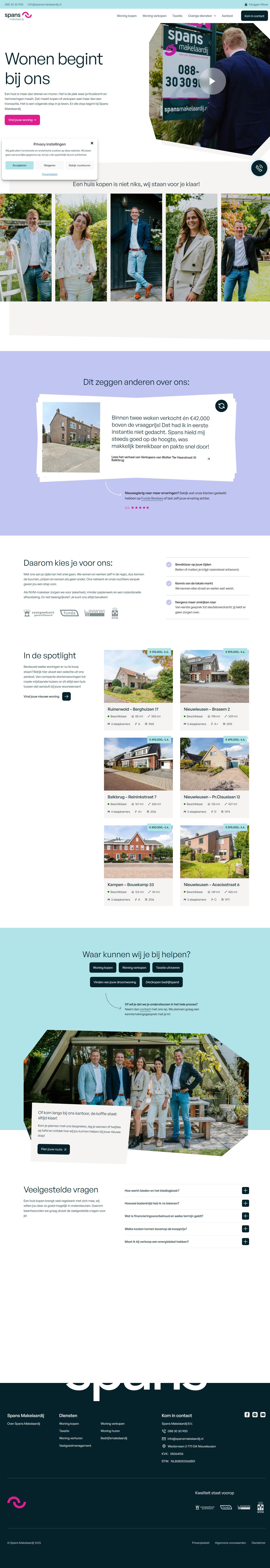 Screenshot van de website van www.spansmakelaardij.nl