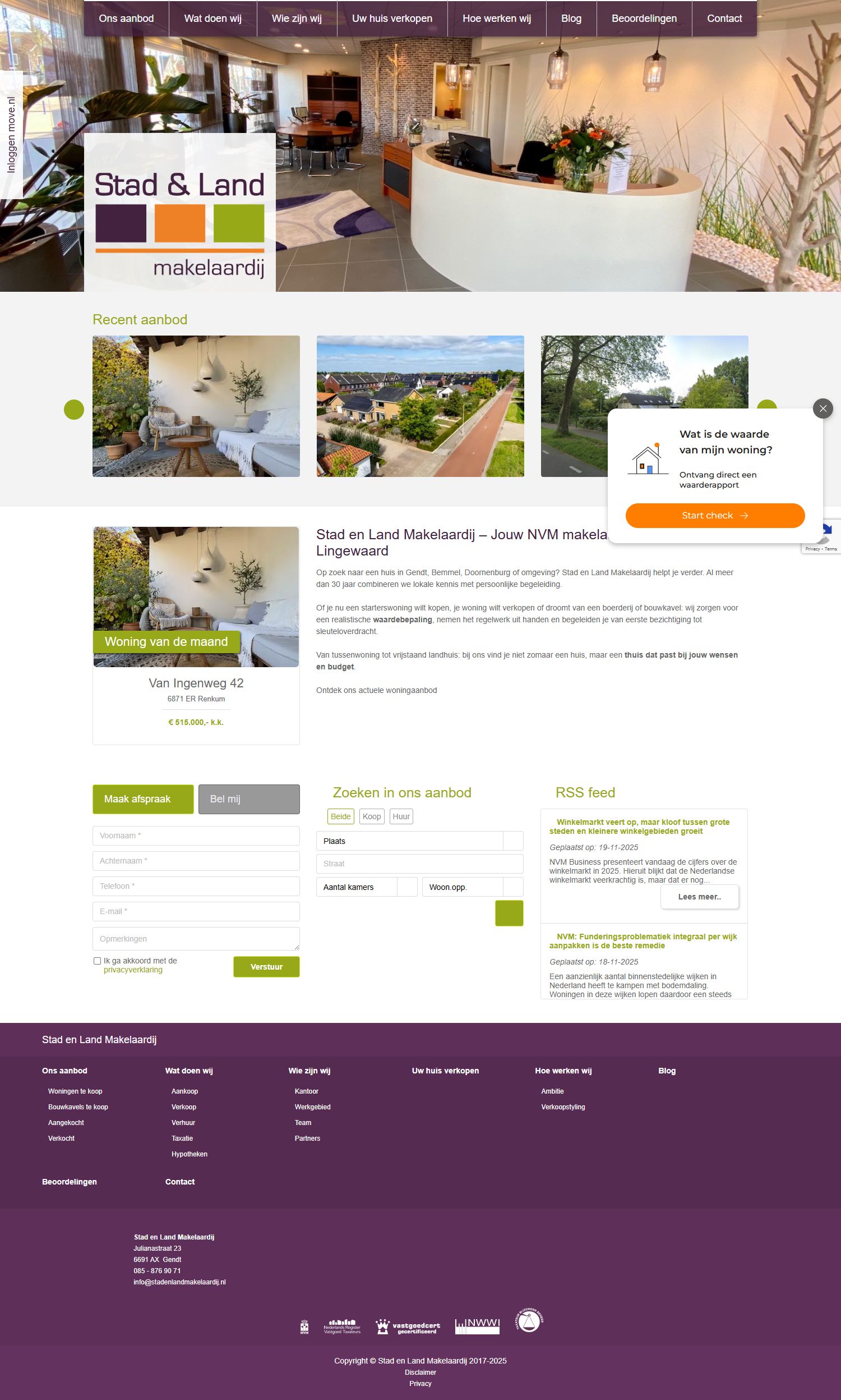 Screenshot van de website van www.stadenlandmakelaardij.nl