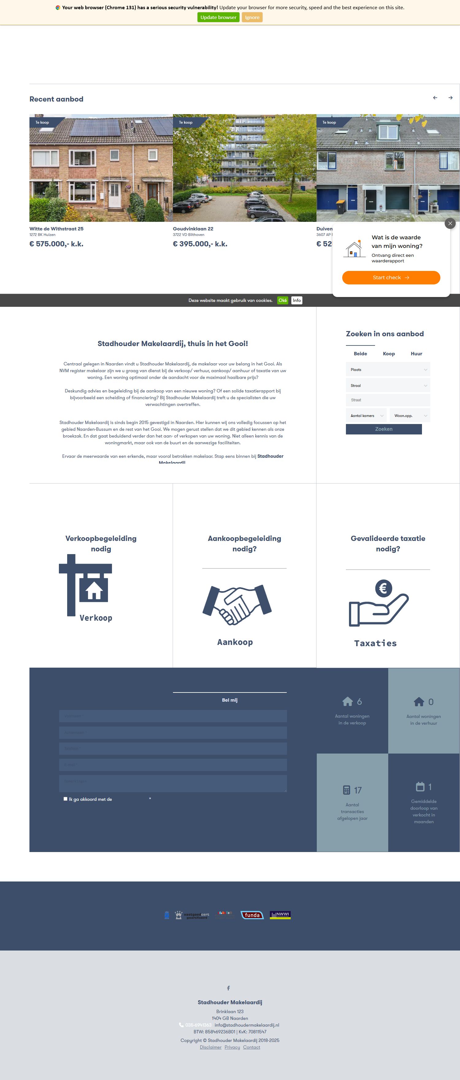 Screenshot van de website van www.stadhoudermakelaardij.nl