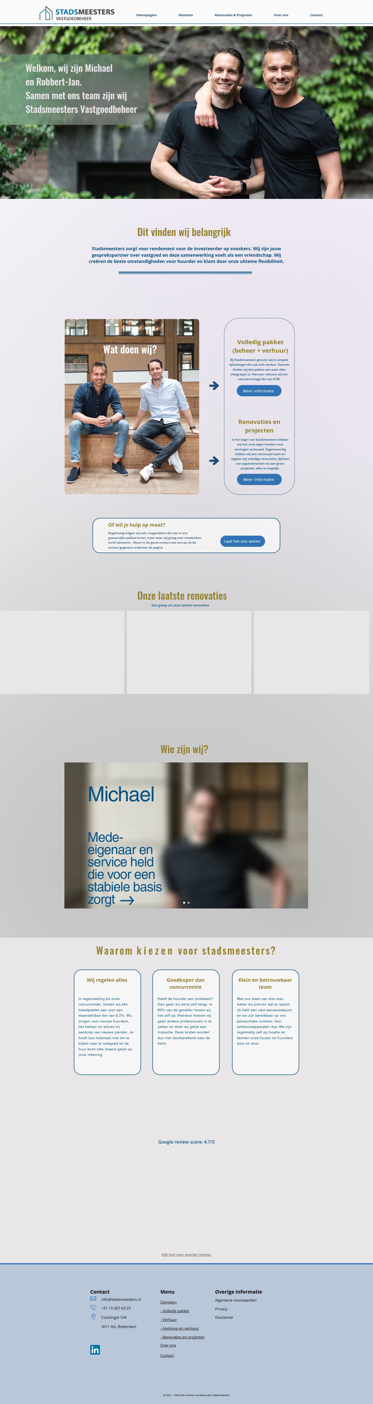 Screenshot van de website van www.stadsmeesters.nl