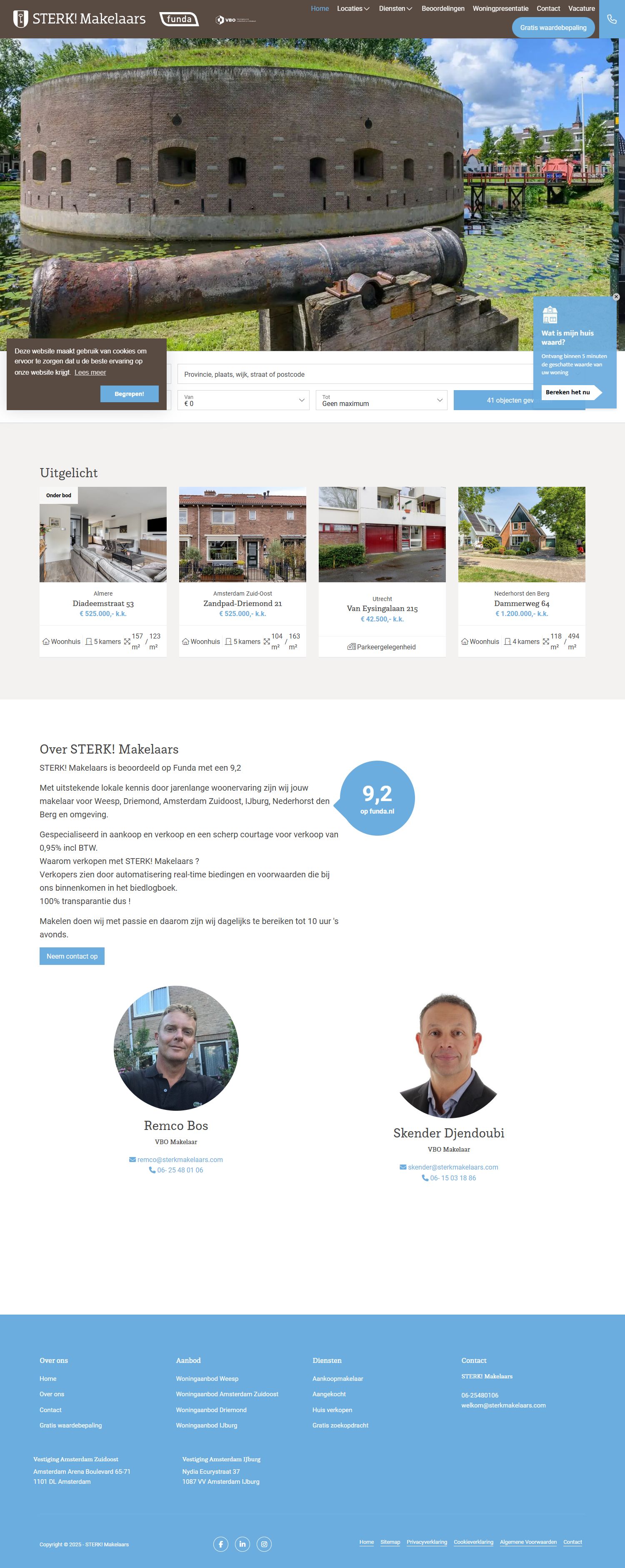 Screenshot van de website van www.sterkmakelaars.com