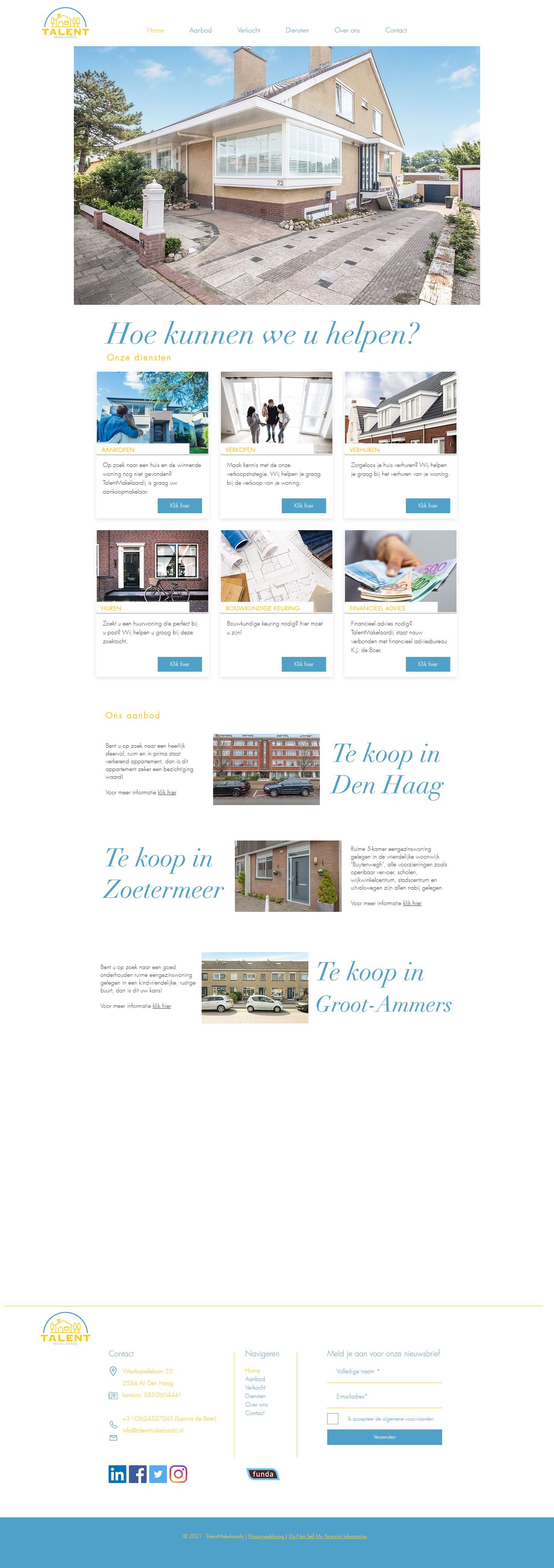 Screenshot van de website van www.talentmakelaardij.nl