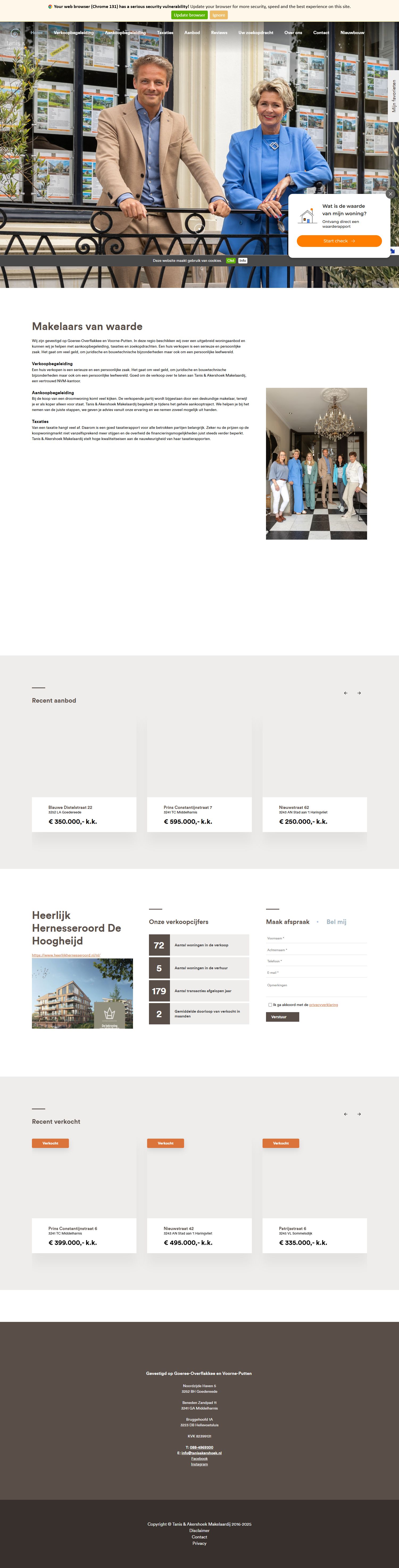 Screenshot van de website van www.tanisakershoek.nl