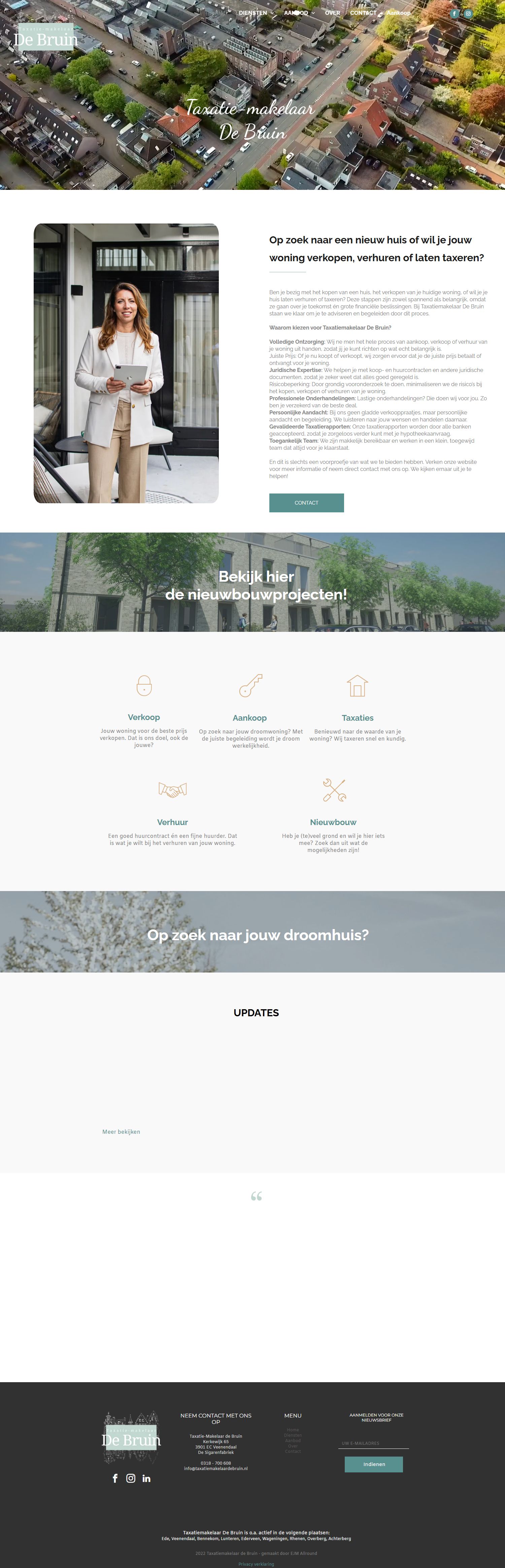 Screenshot van de website van www.taxatiemakelaardebruin.nl