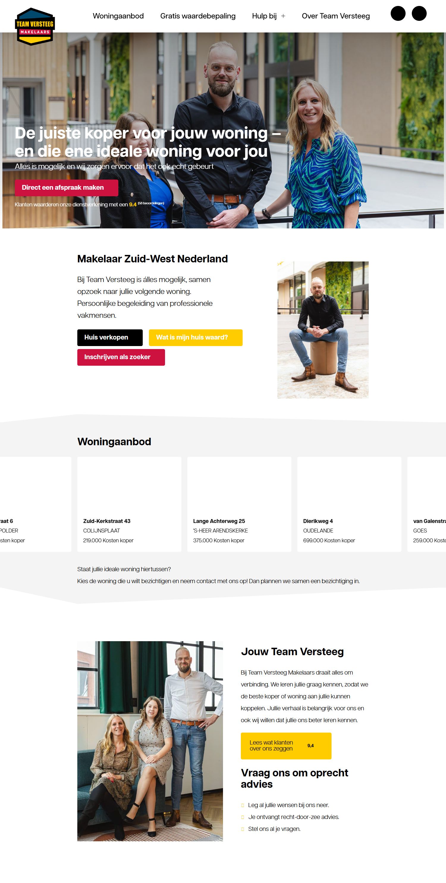 Screenshot van de website van www.teamversteeg.nl