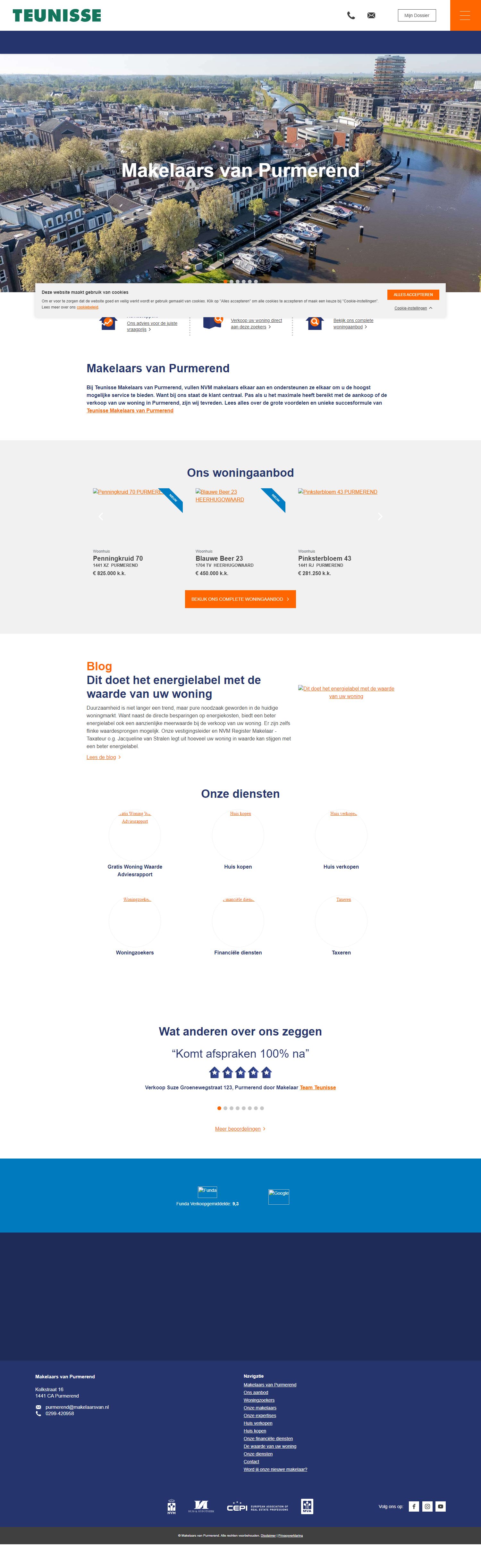 Screenshot van de website van www.teunisse.nl