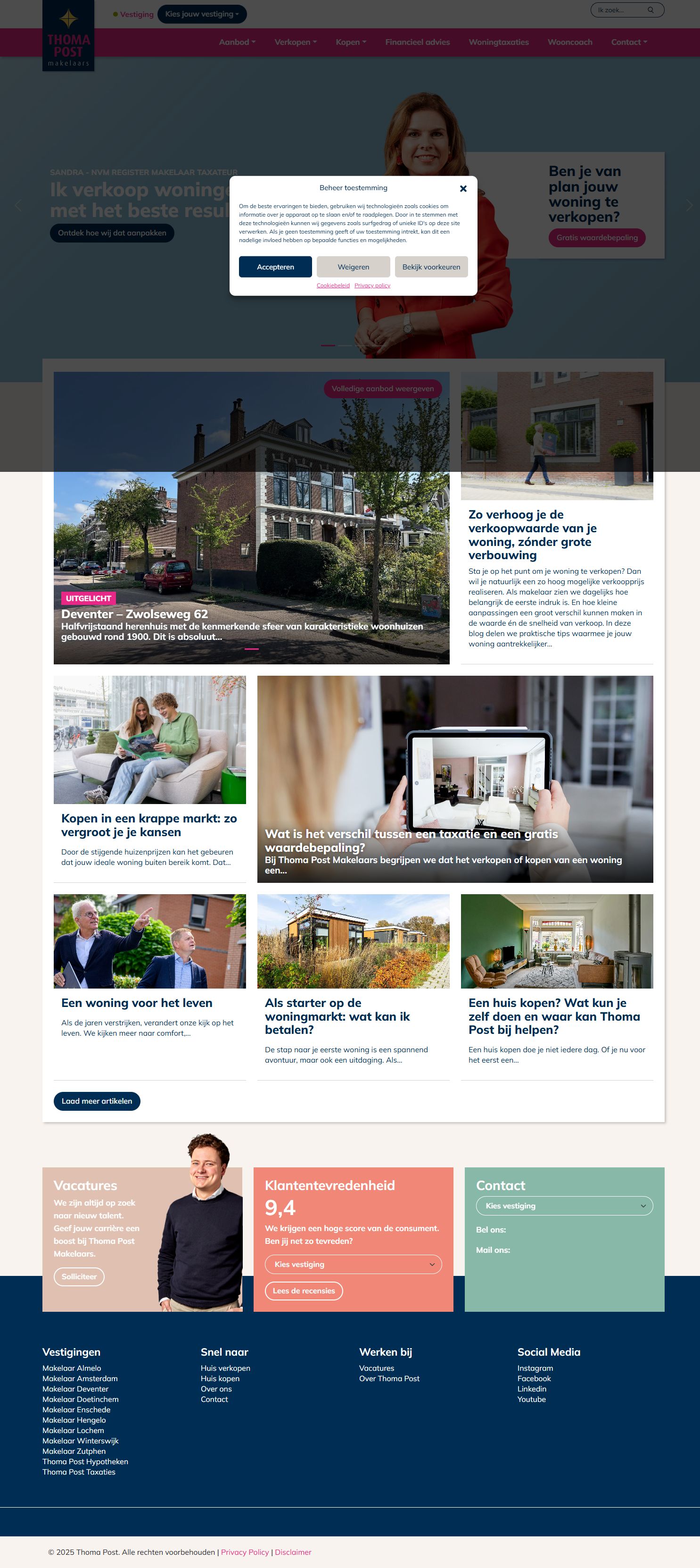 Screenshot van de website van www.thomapost.nl