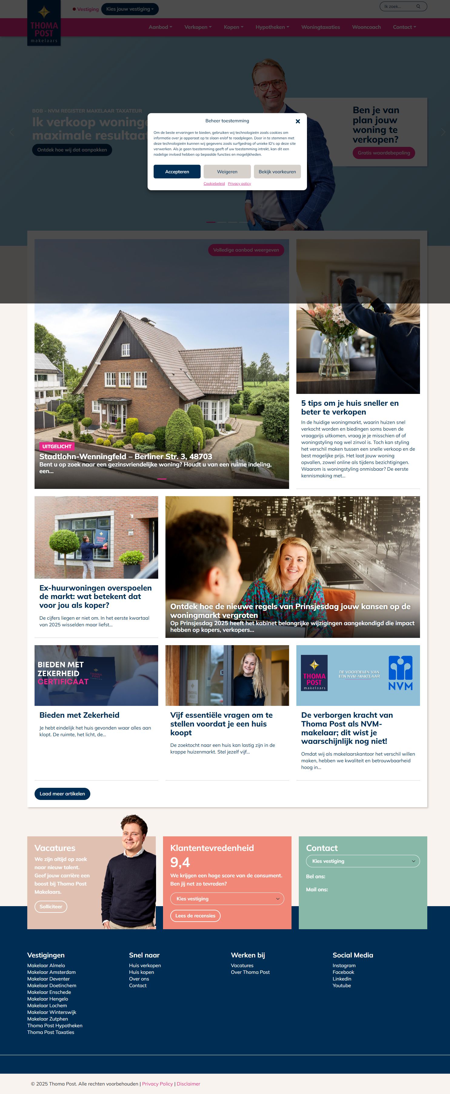 Screenshot van de website van www.thomapost.nl