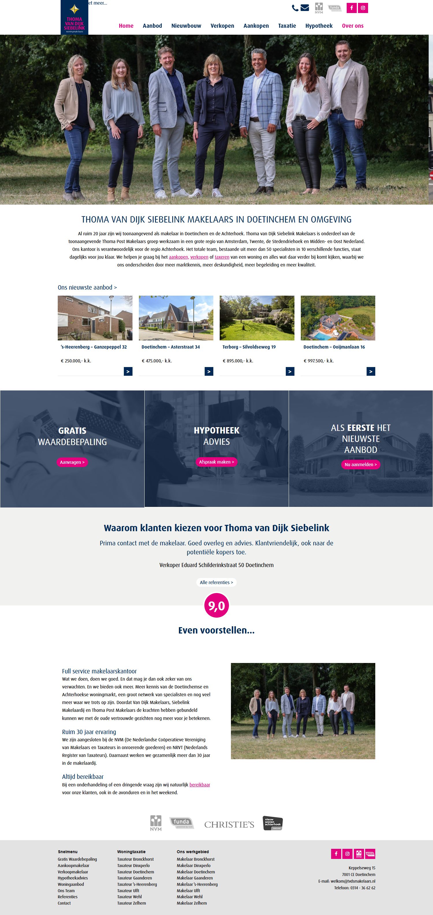 Screenshot van de website van www.tvdsmakelaars.nl