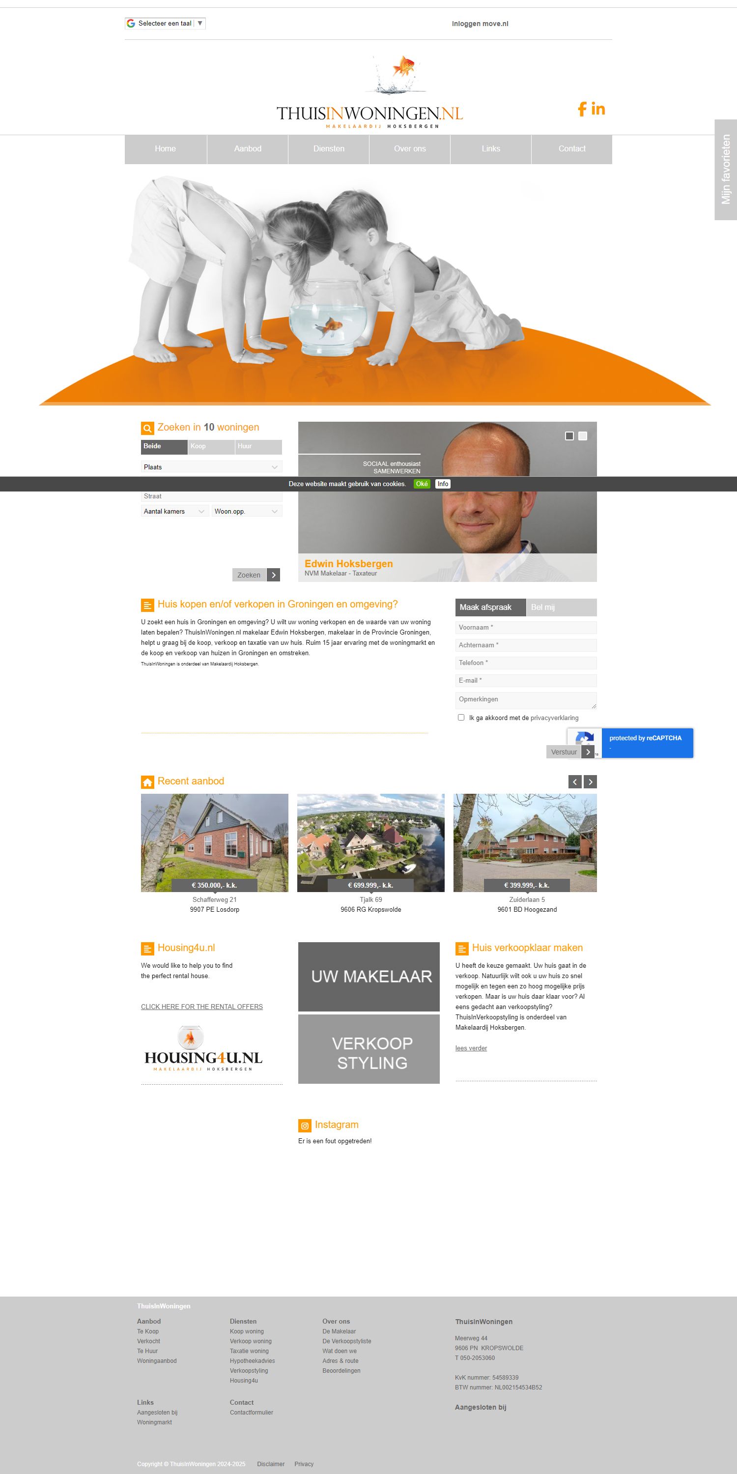 Screenshot van de website van www.thuisinwoningen.nl