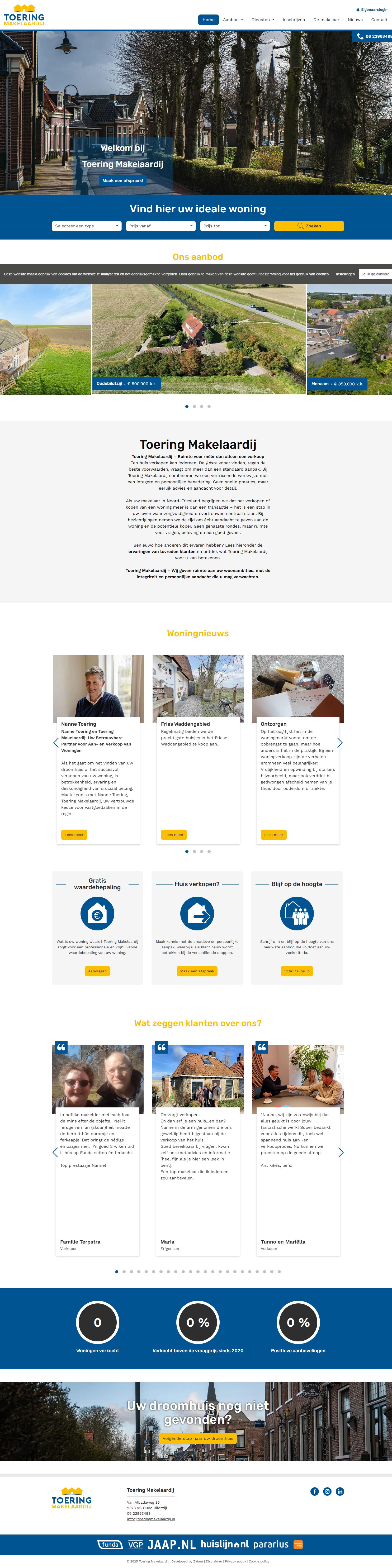 Screenshot van de website van www.toeringmakelaardij.nl