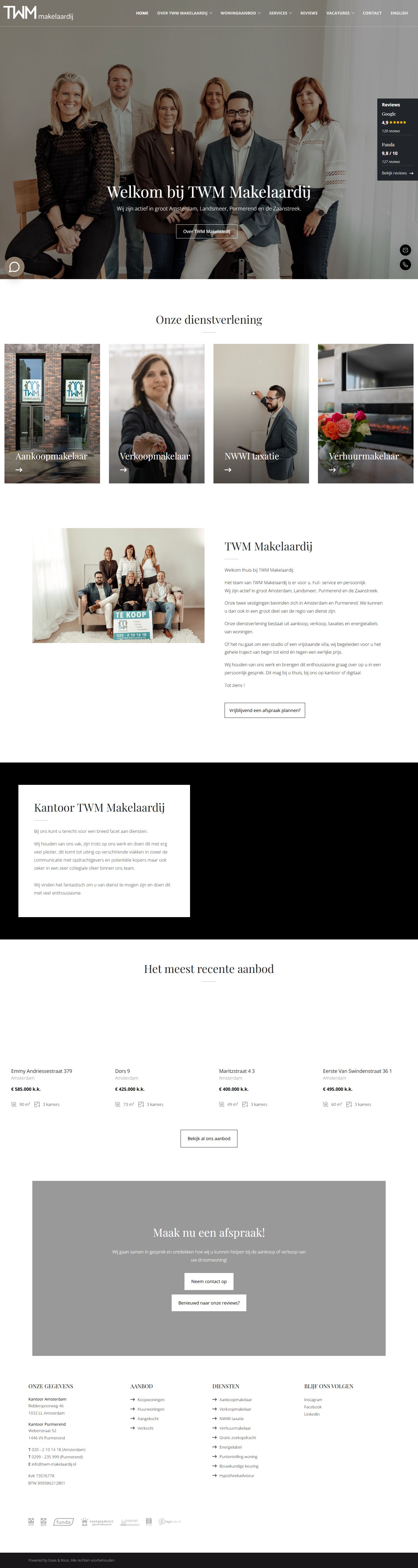 Screenshot van de website van www.twm-makelaardij.nl