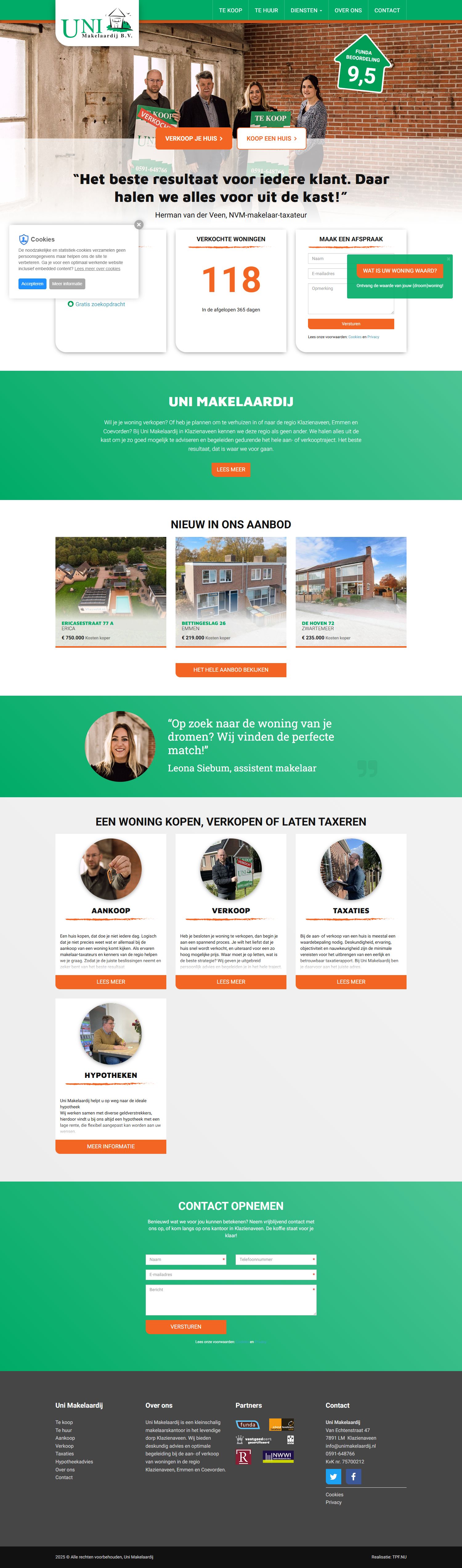 Screenshot van de website van www.unimakelaardij.nl
