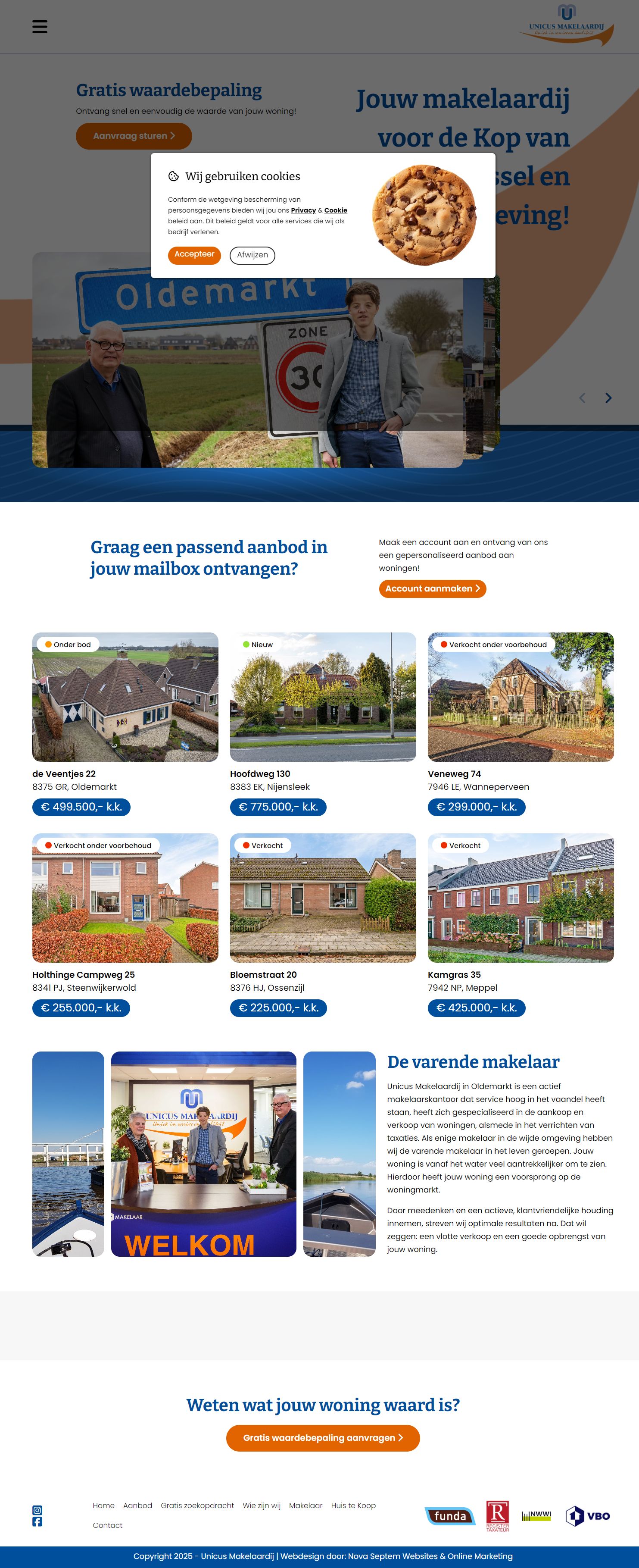 Screenshot van de website van www.unicusmakelaardij.nl