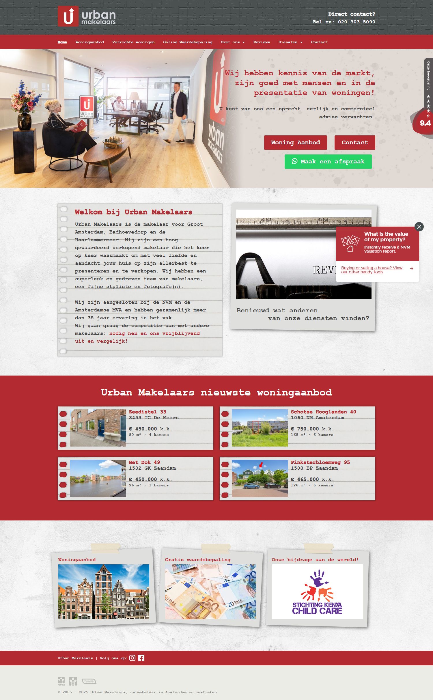 Screenshot van de website van www.urbanmakelaars.nl
