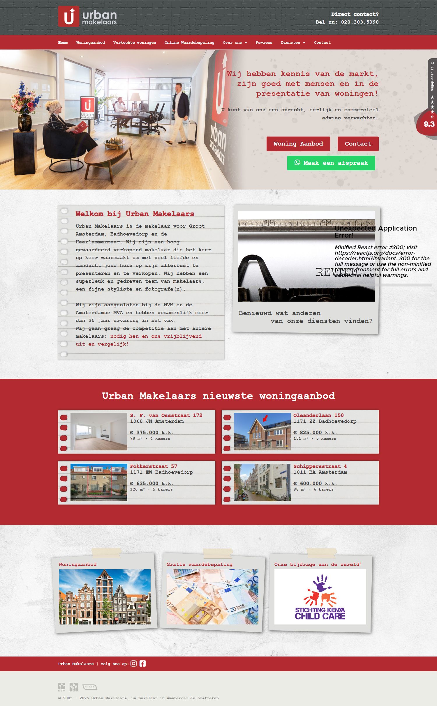 Screenshot van de website van www.urbanmakelaars.nl