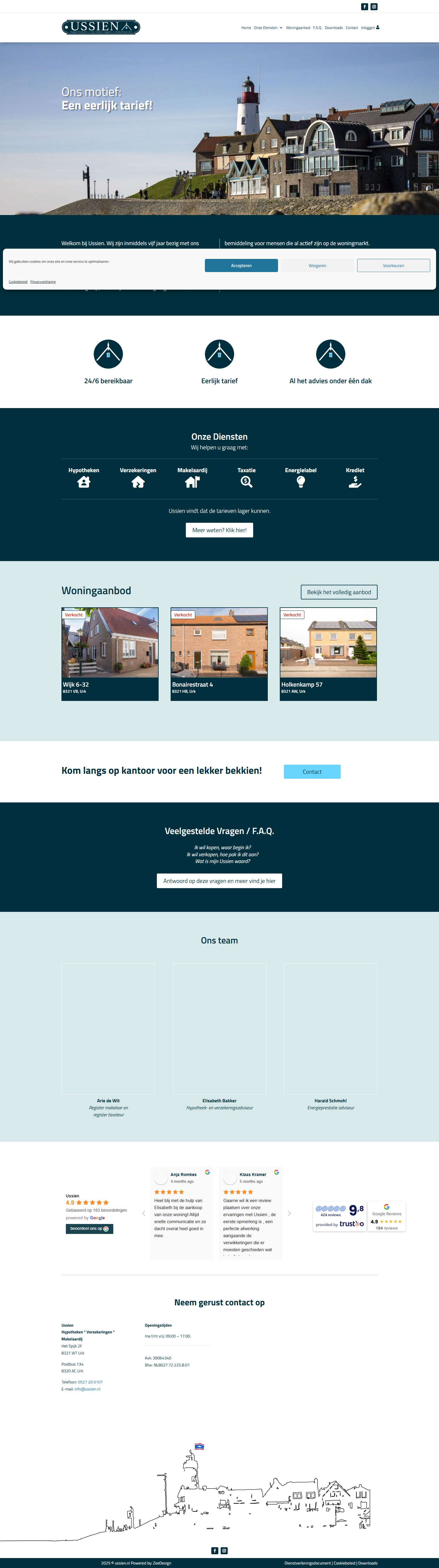 Screenshot van de website van www.ussien.nl