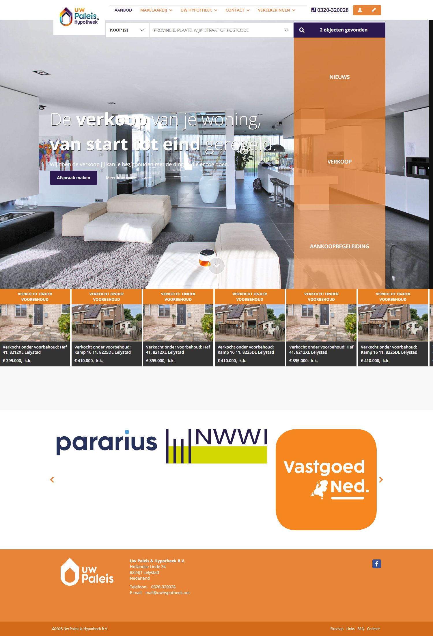 Screenshot van de website van www.uwpaleis.nl