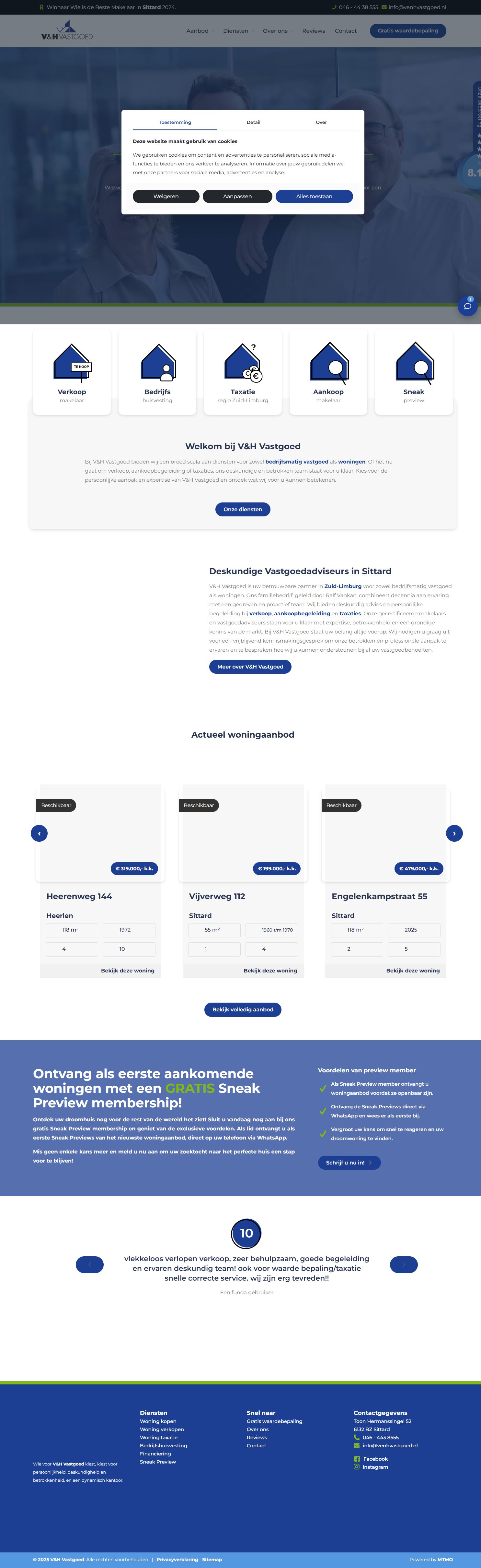 Screenshot van de website van www.venhvastgoed.nl