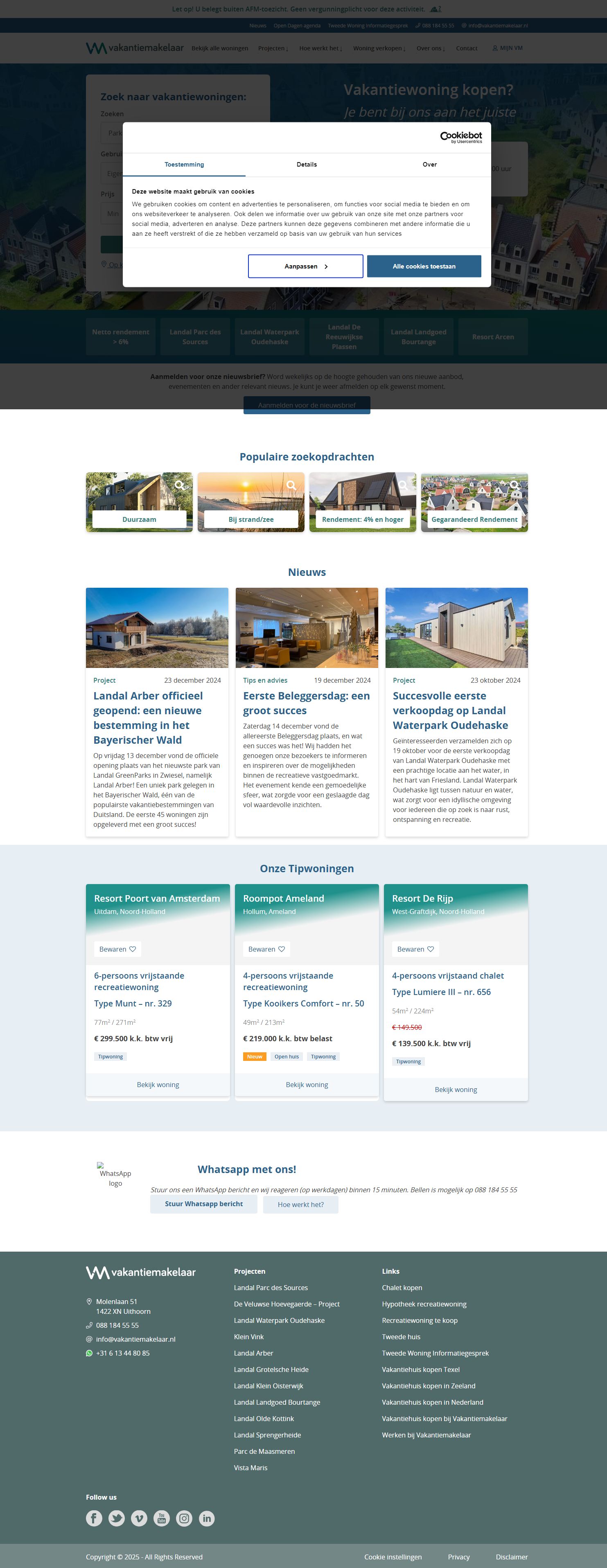 Screenshot van de website van www.vakantiemakelaar.nl