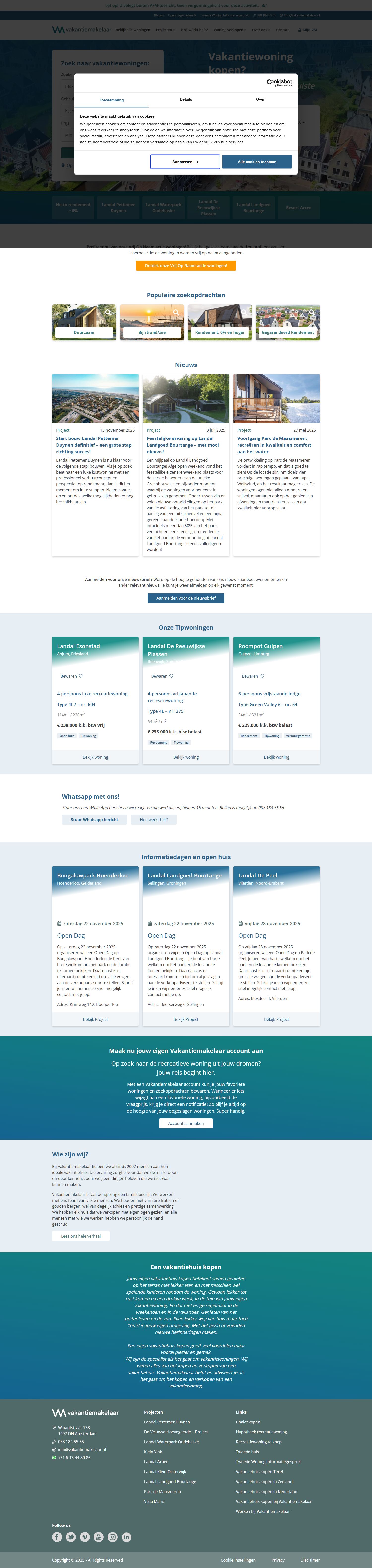 Screenshot van de website van www.vakantiemakelaar.nl