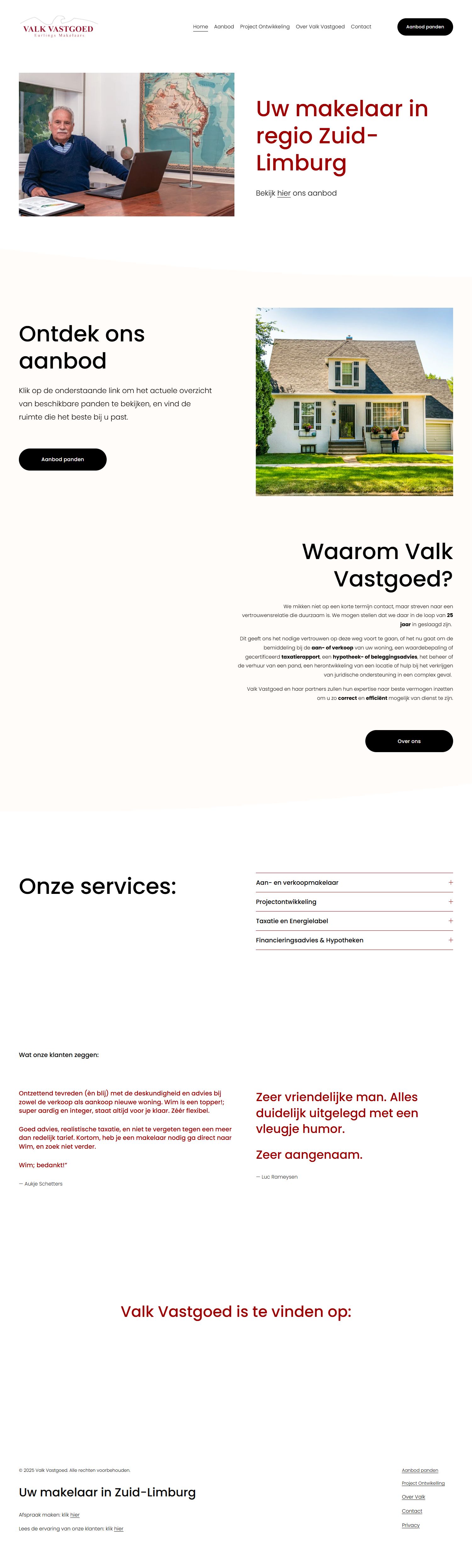 Screenshot van de website van valkvastgoed.nl