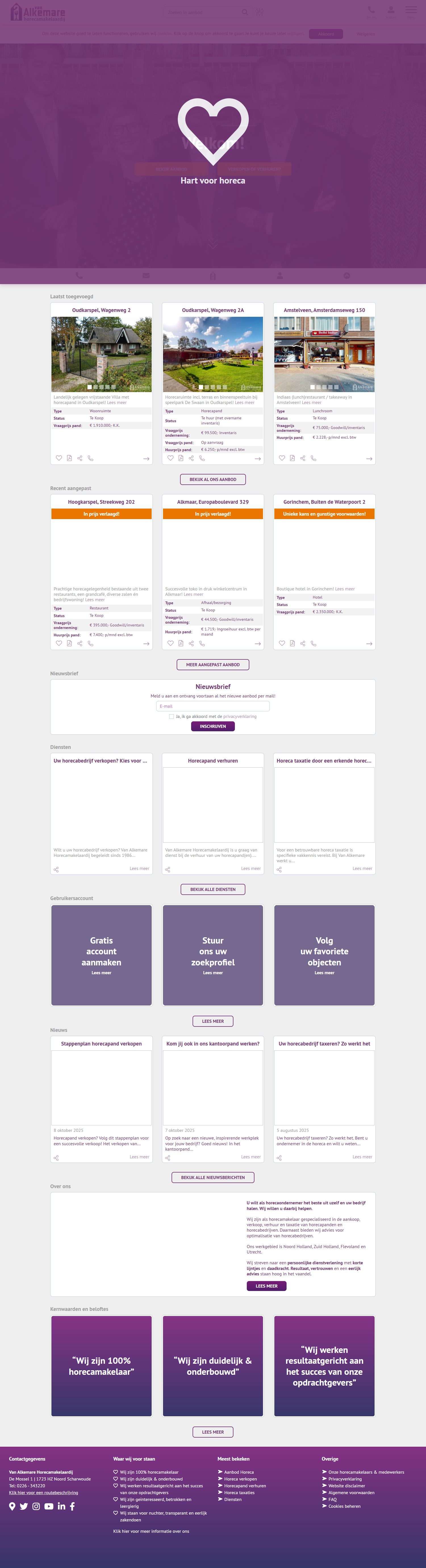 Screenshot van de website van www.vanalkemare.nl