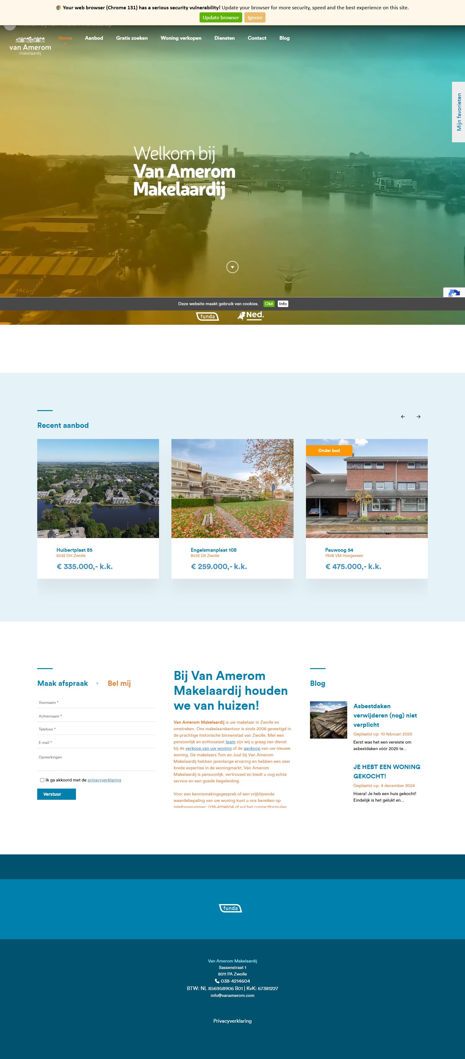 Screenshot van de website van www.vanamerom.com
