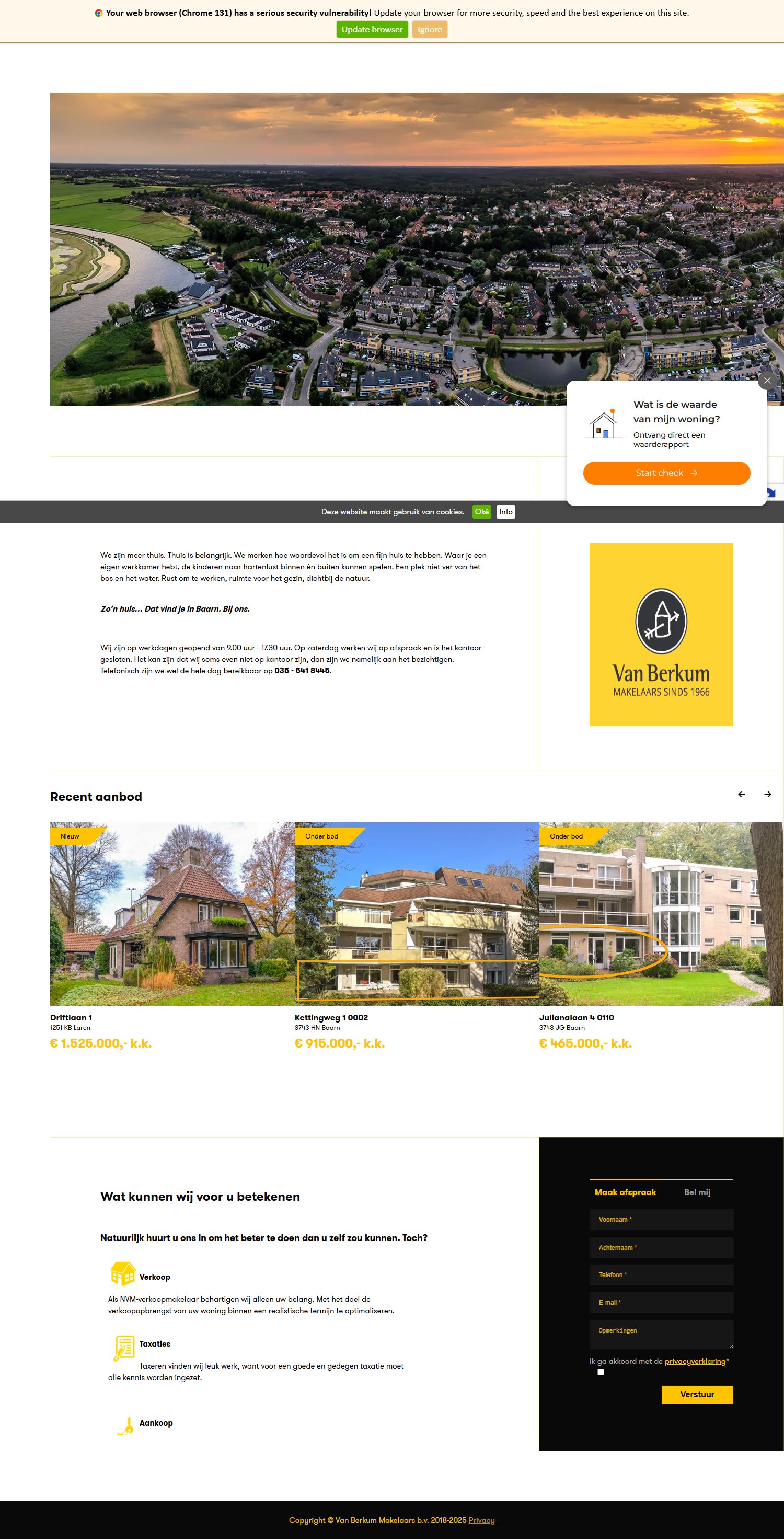 Screenshot van de website van www.vanberkummakelaars.nl