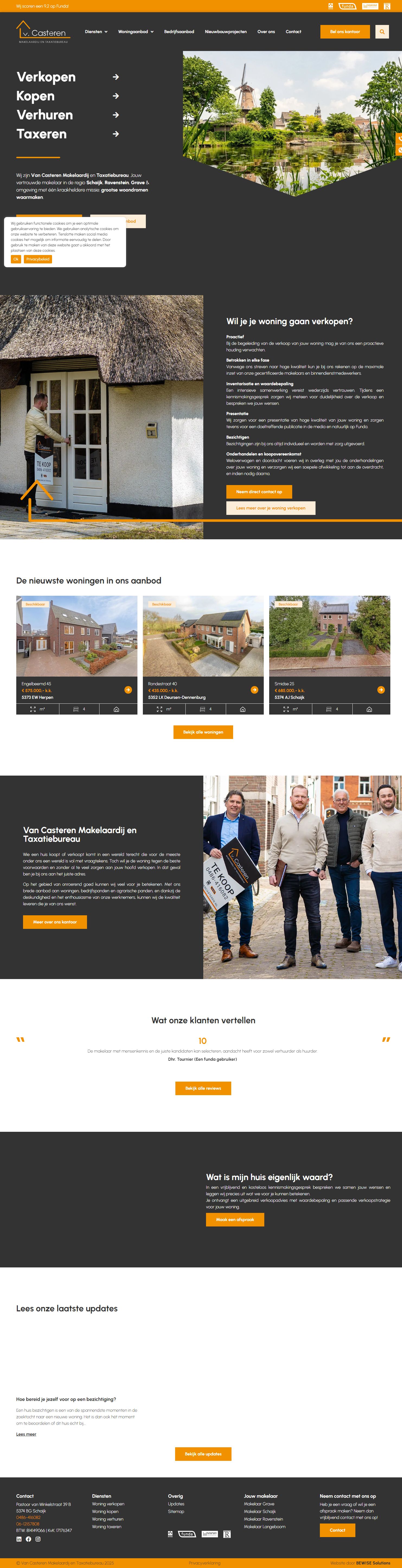 Screenshot van de website van www.vancasteren.nl